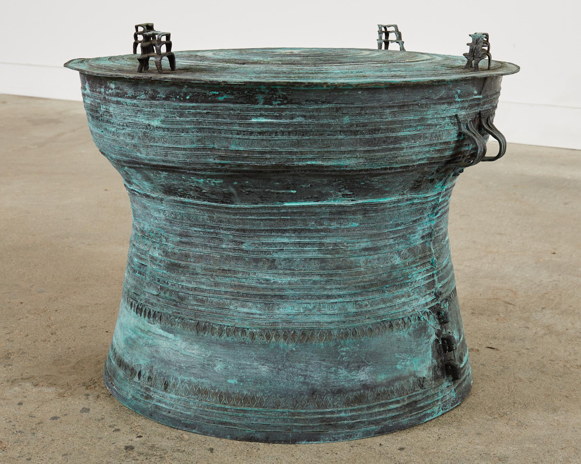 Southeast Asian Bronze Rain Drum Drink Table with Verdigris 2
