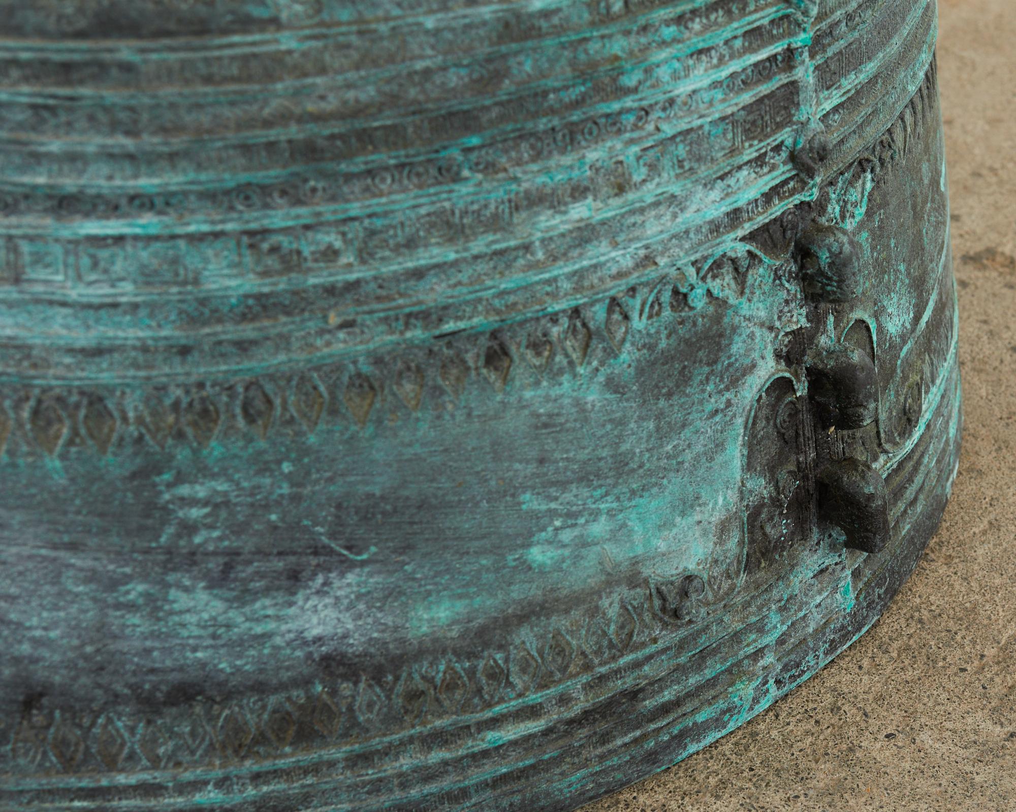 Southeast Asian Bronze Rain Drum Drink Table with Verdigris 4