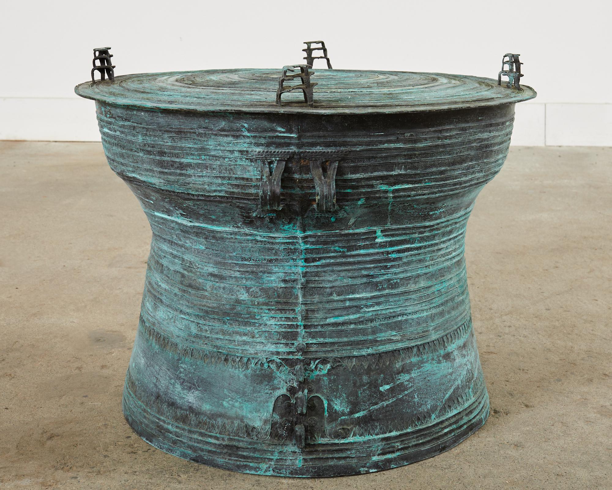 Southeast Asian Bronze Rain Drum Drink Table with Verdigris 5