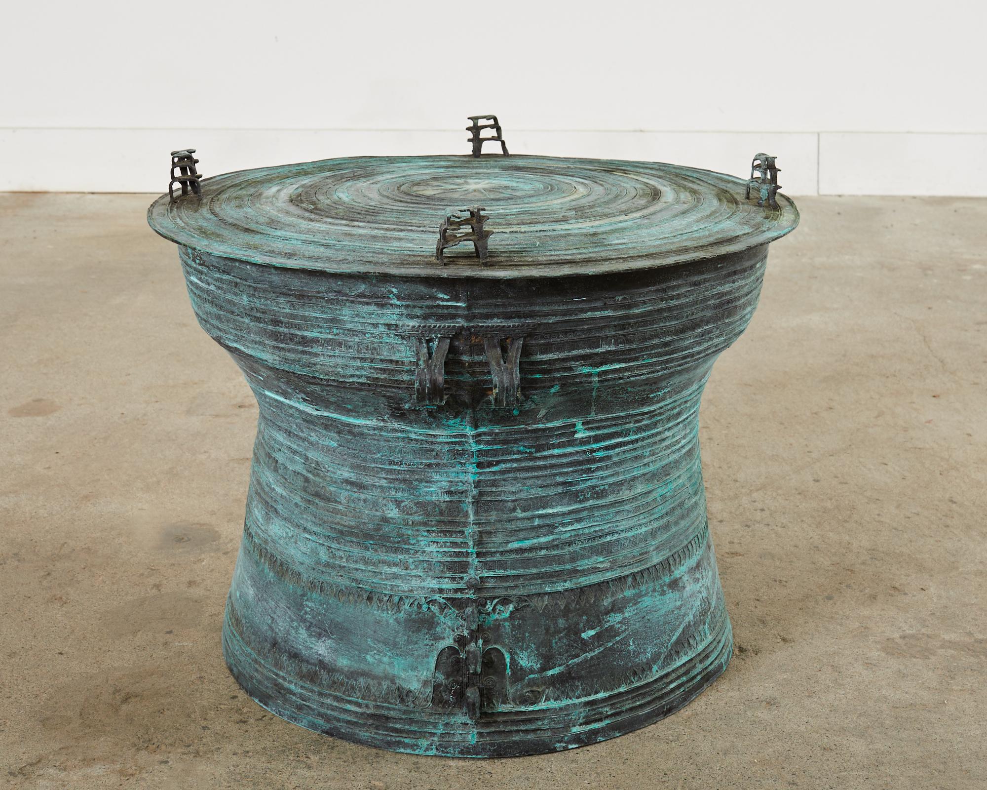 Southeast Asian Bronze Rain Drum Drink Table with Verdigris 6