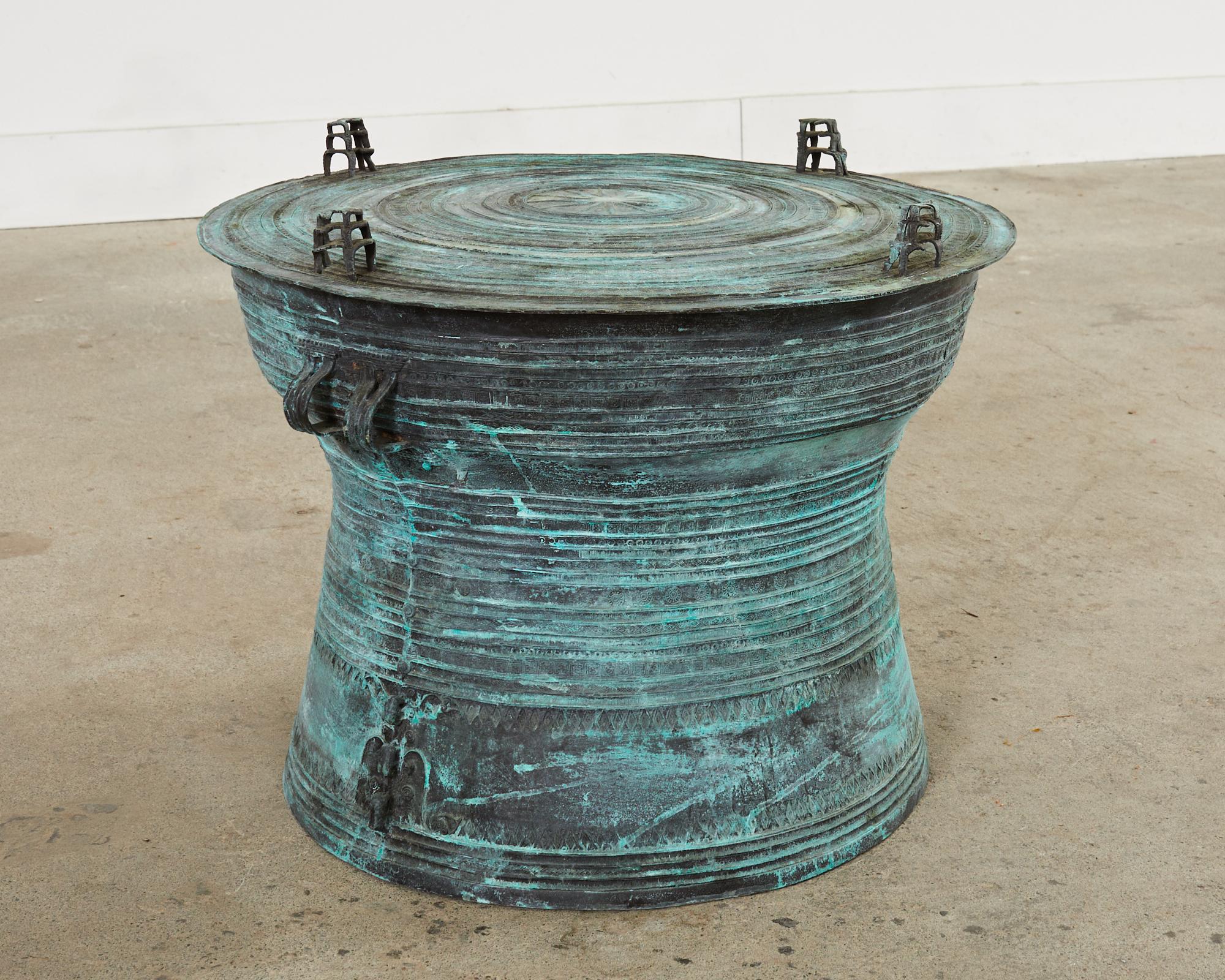 Southeast Asian Bronze Rain Drum Drink Table with Verdigris 8
