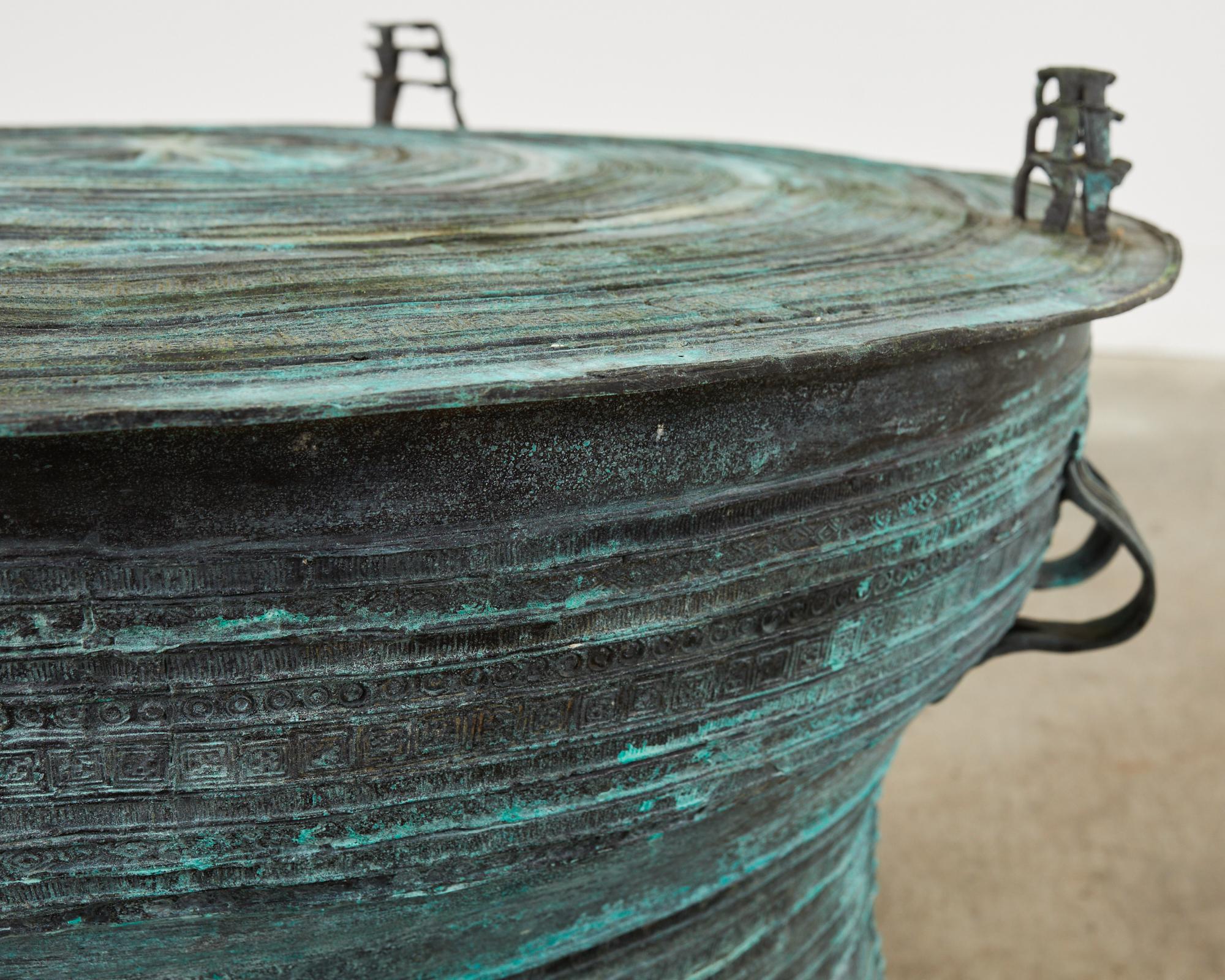 Southeast Asian Bronze Rain Drum Drink Table with Verdigris 9