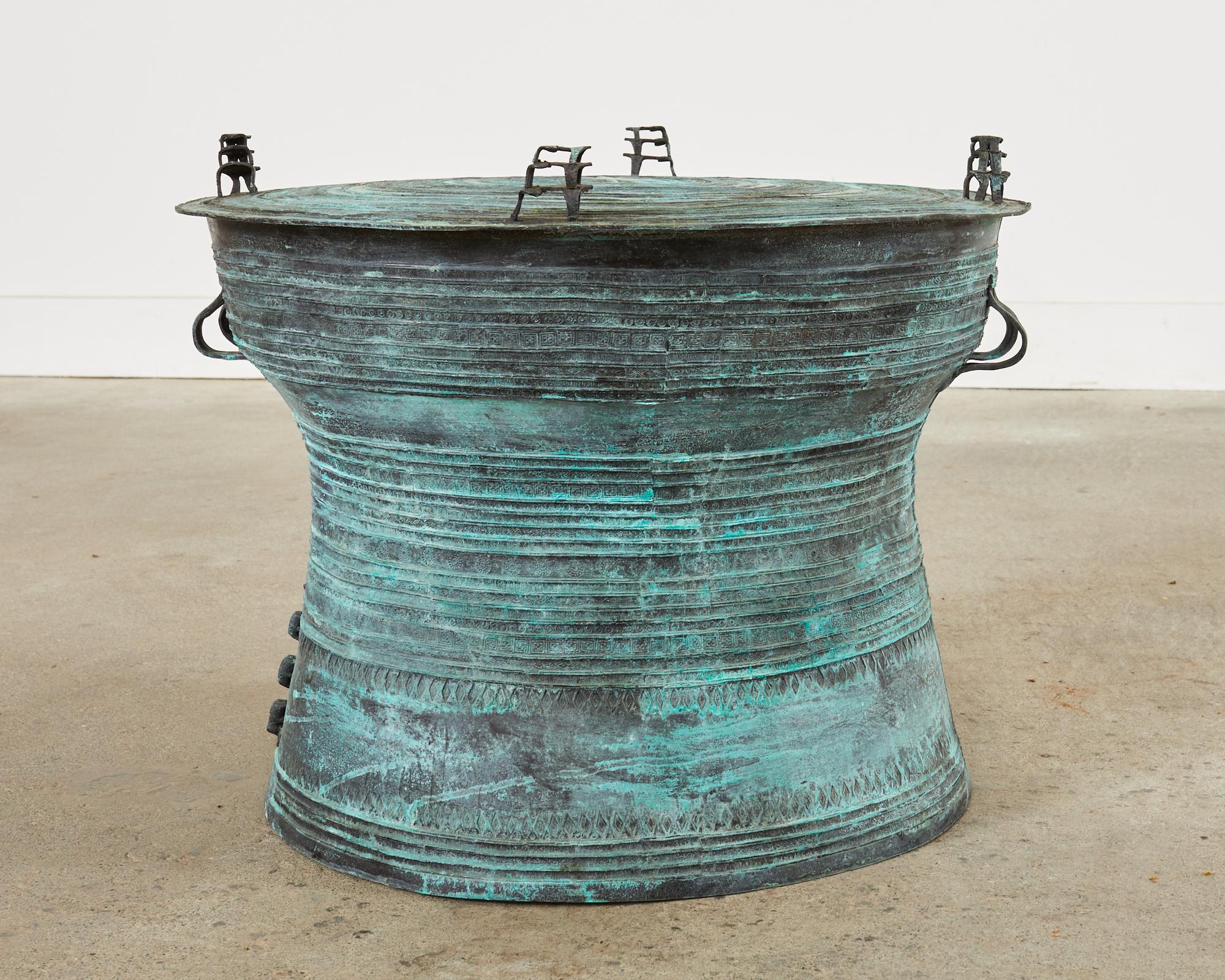 Southeast Asian Bronze Rain Drum Drink Table with Verdigris 10