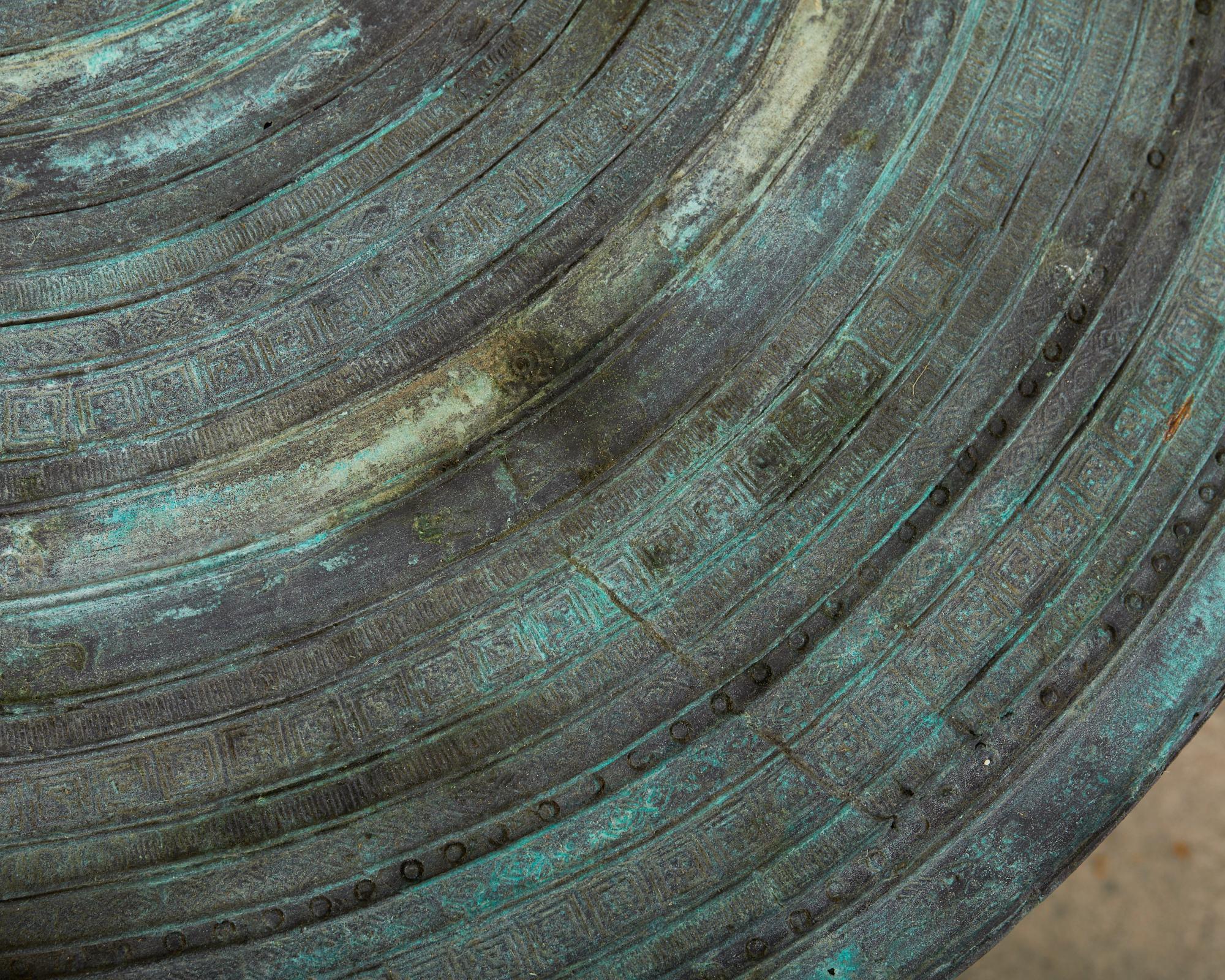 Southeast Asian Bronze Rain Drum Drink Table with Verdigris 11