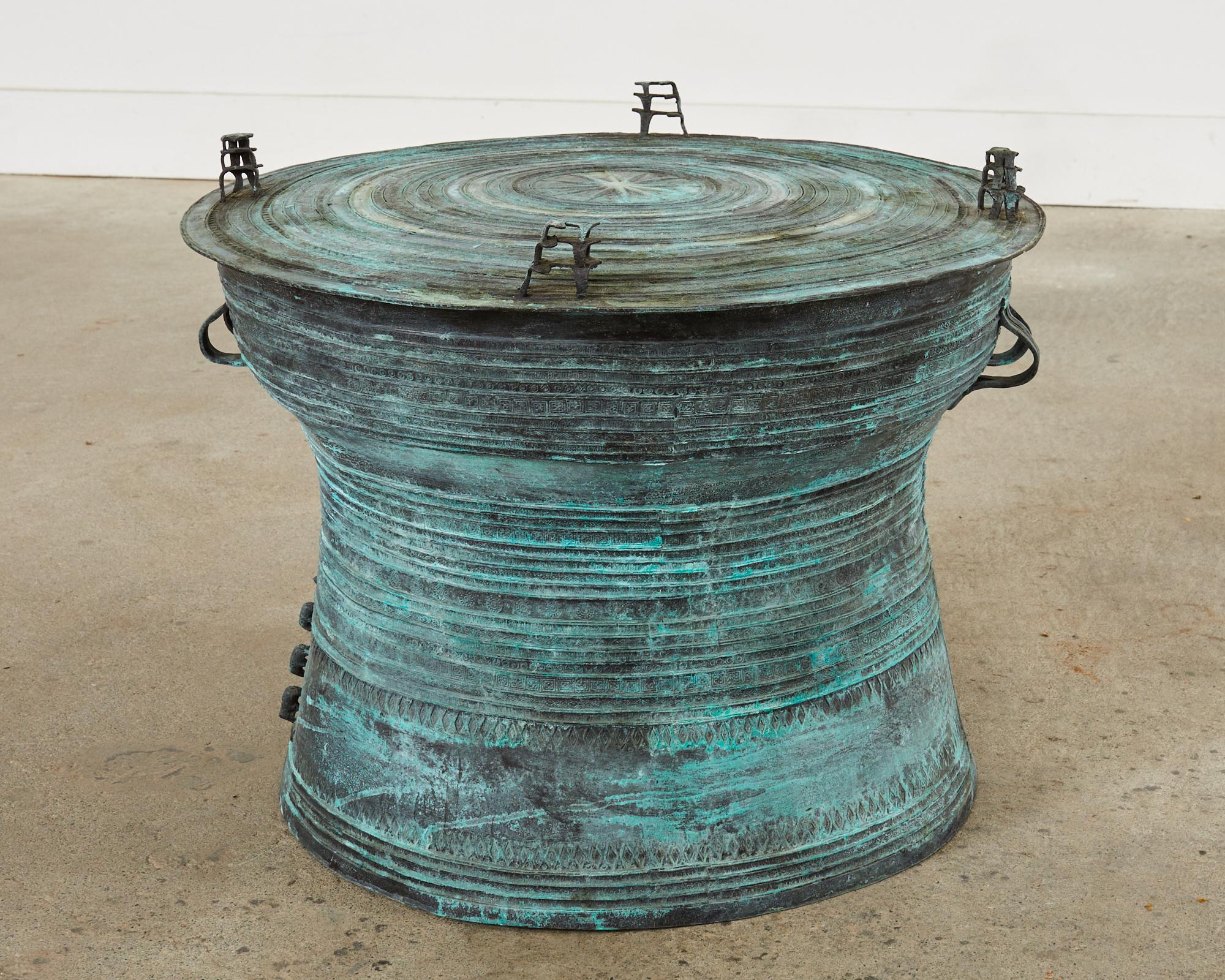 Southeast Asian Bronze Rain Drum Drink Table with Verdigris 12