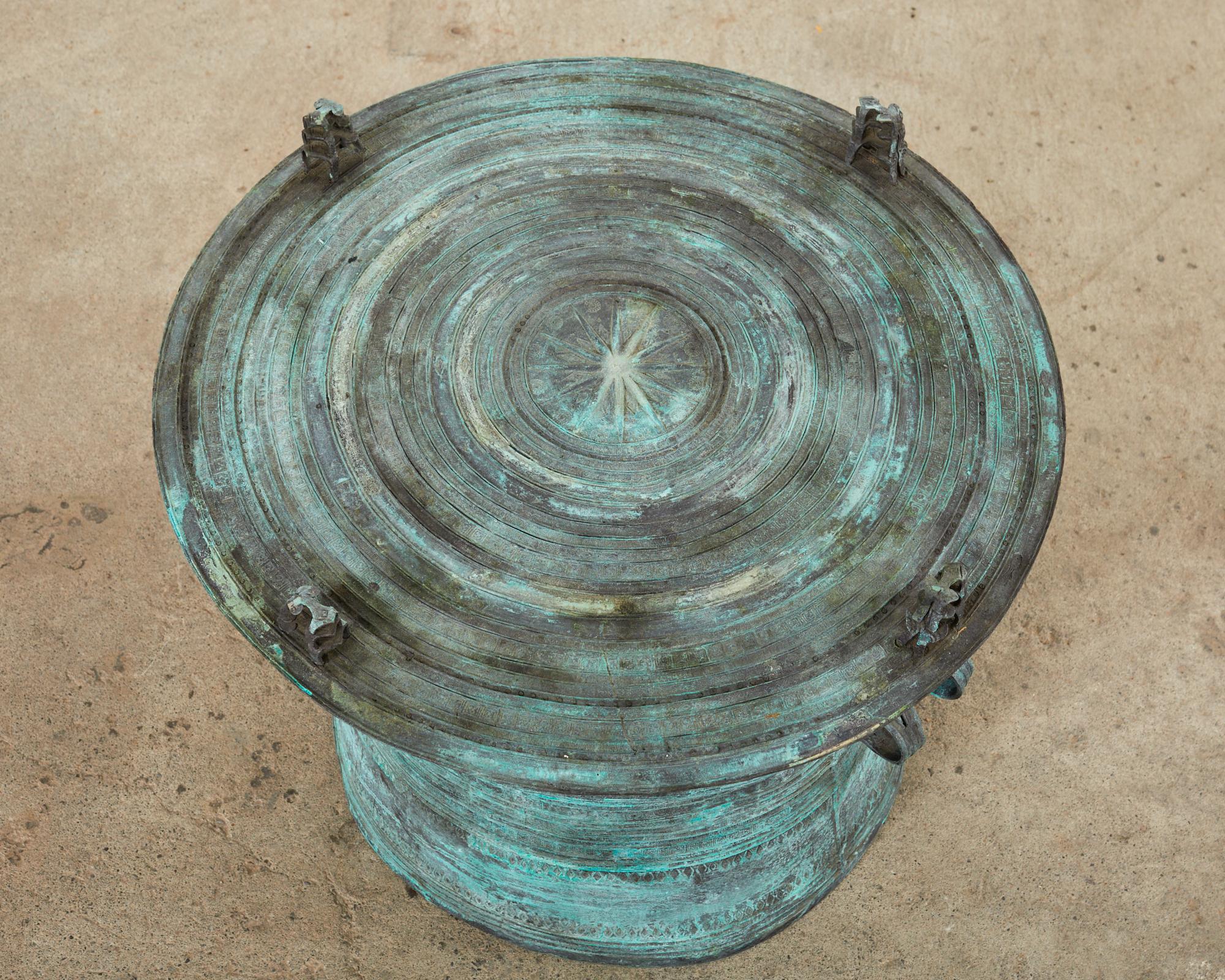Tribal Southeast Asian Bronze Rain Drum Drink Table with Verdigris