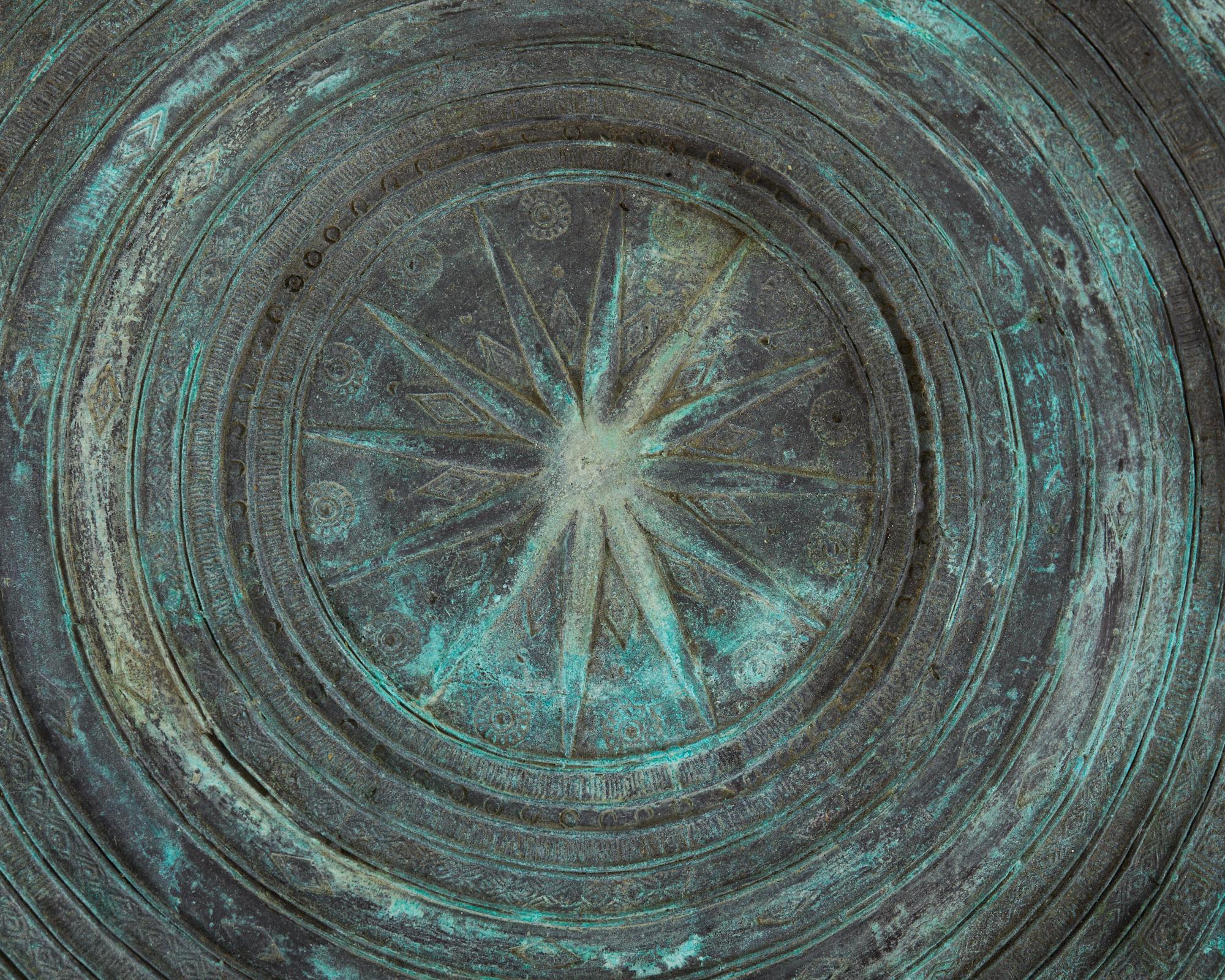 South Asian Southeast Asian Bronze Rain Drum Drink Table with Verdigris