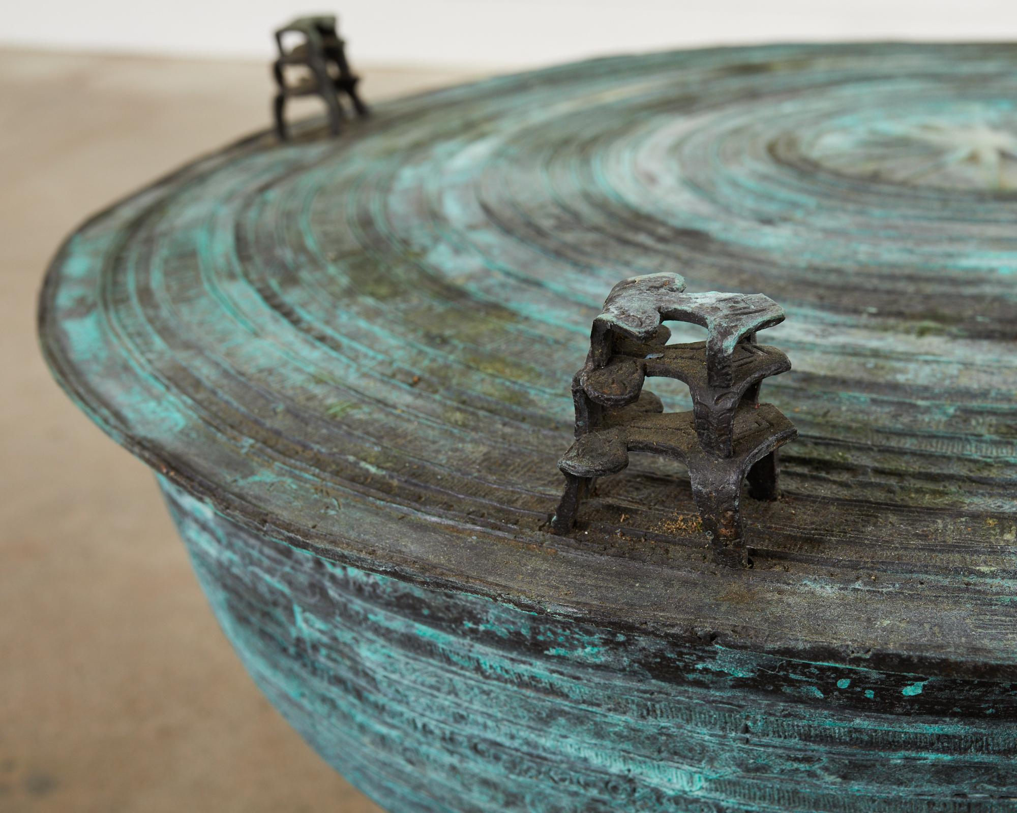 20th Century Southeast Asian Bronze Rain Drum Drink Table with Verdigris