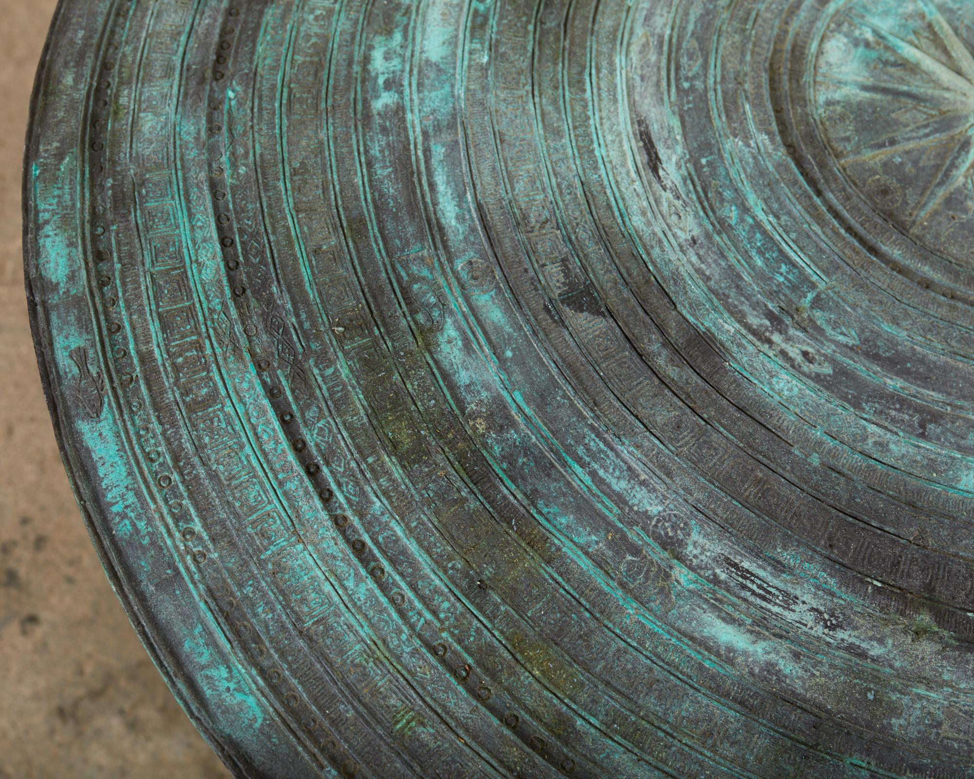 Southeast Asian Bronze Rain Drum Drink Table with Verdigris 1