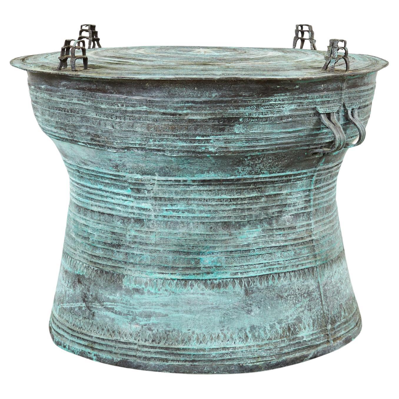 Southeast Asian Bronze Rain Drum Drink Table with Verdigris