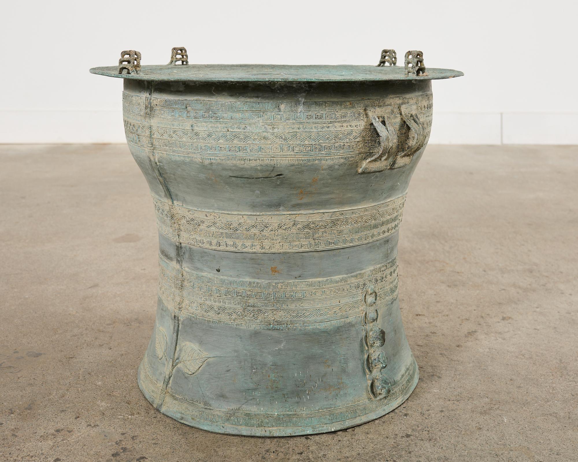 Southeast Asian Bronze Rain Drum Drinks Table with Verdigris 2