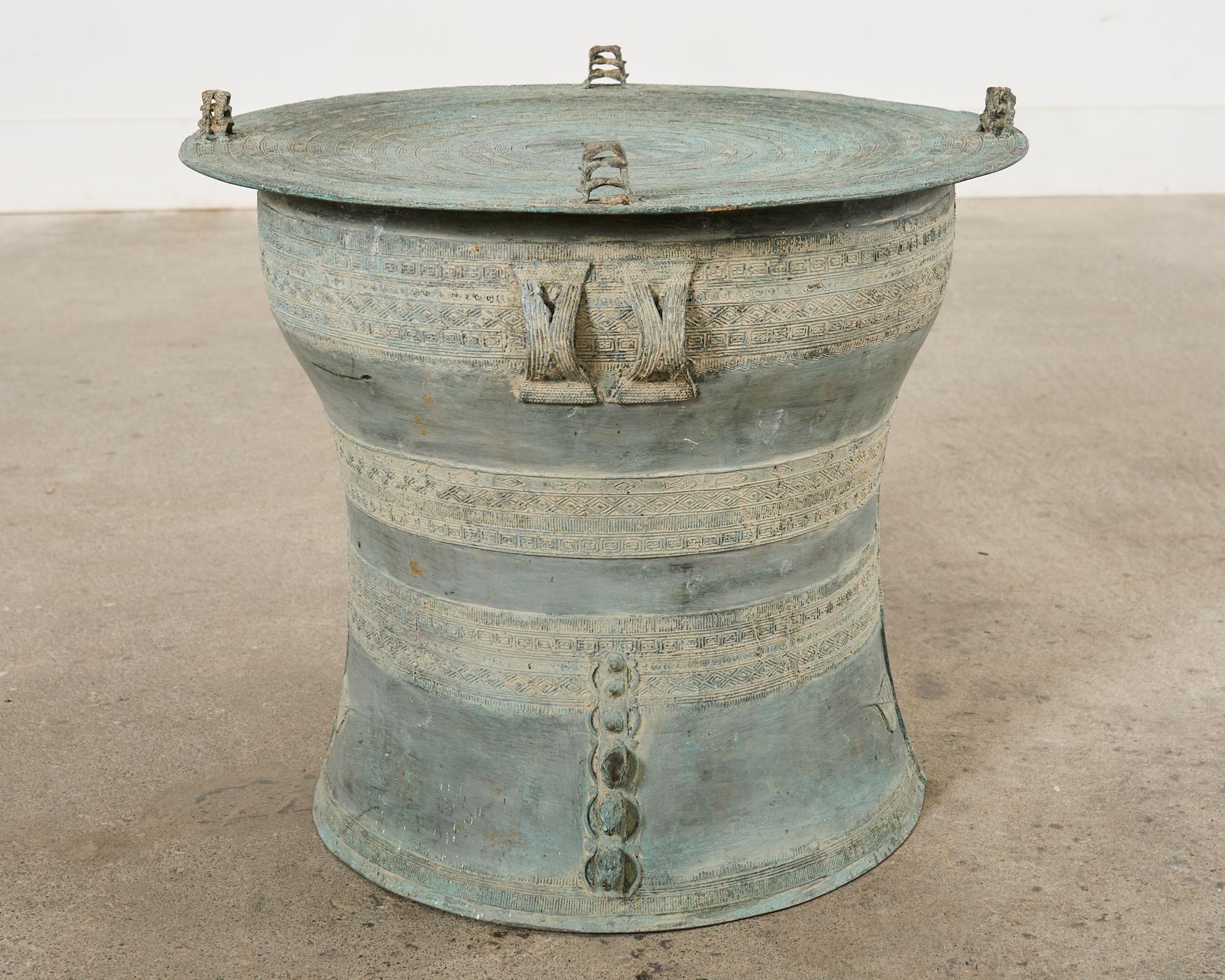 Southeast Asian Bronze Rain Drum Drinks Table with Verdigris 4