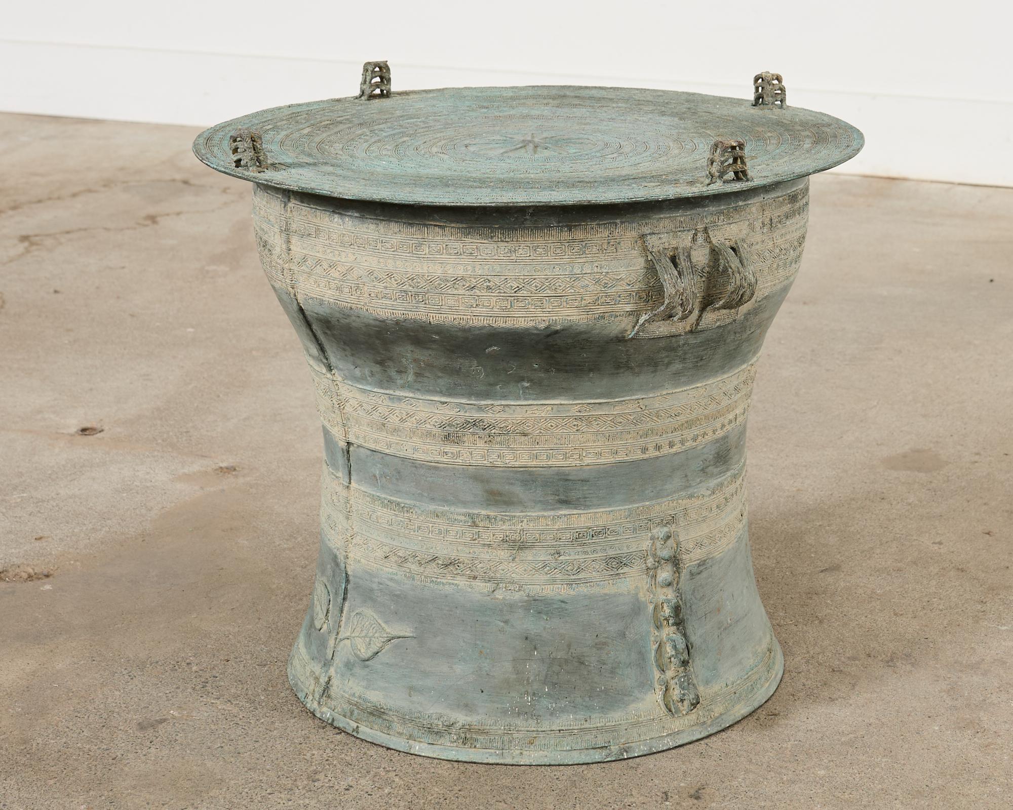 Southeast Asian Bronze Rain Drum Drinks Table with Verdigris 8