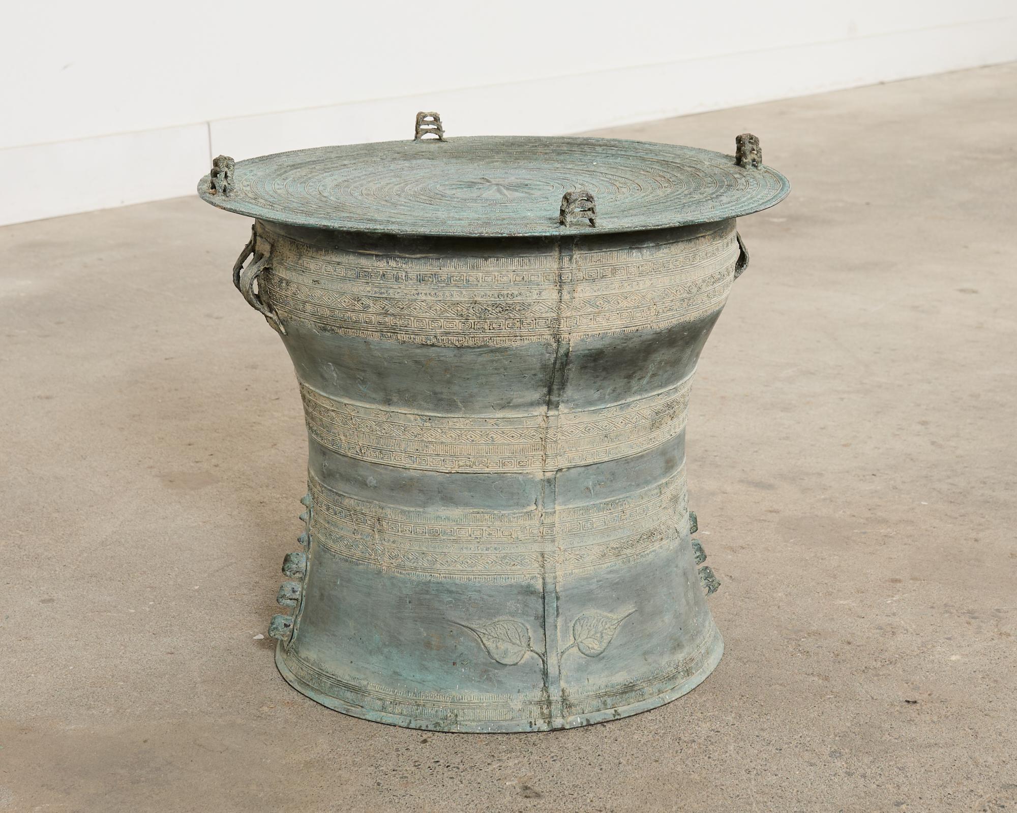 Southeast Asian Bronze Rain Drum Drinks Table with Verdigris 9