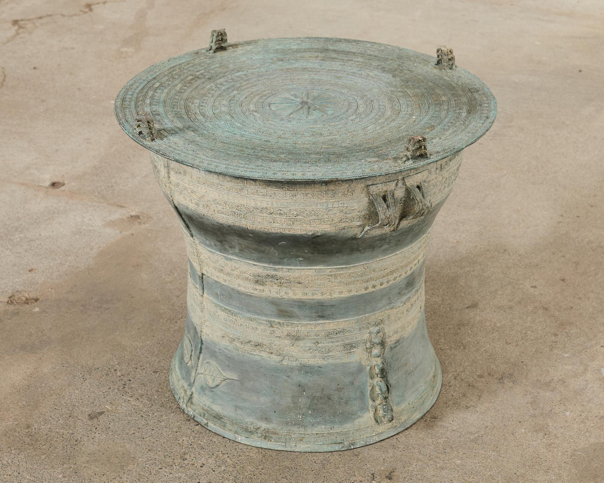 Tribal Southeast Asian Bronze Rain Drum Drinks Table with Verdigris