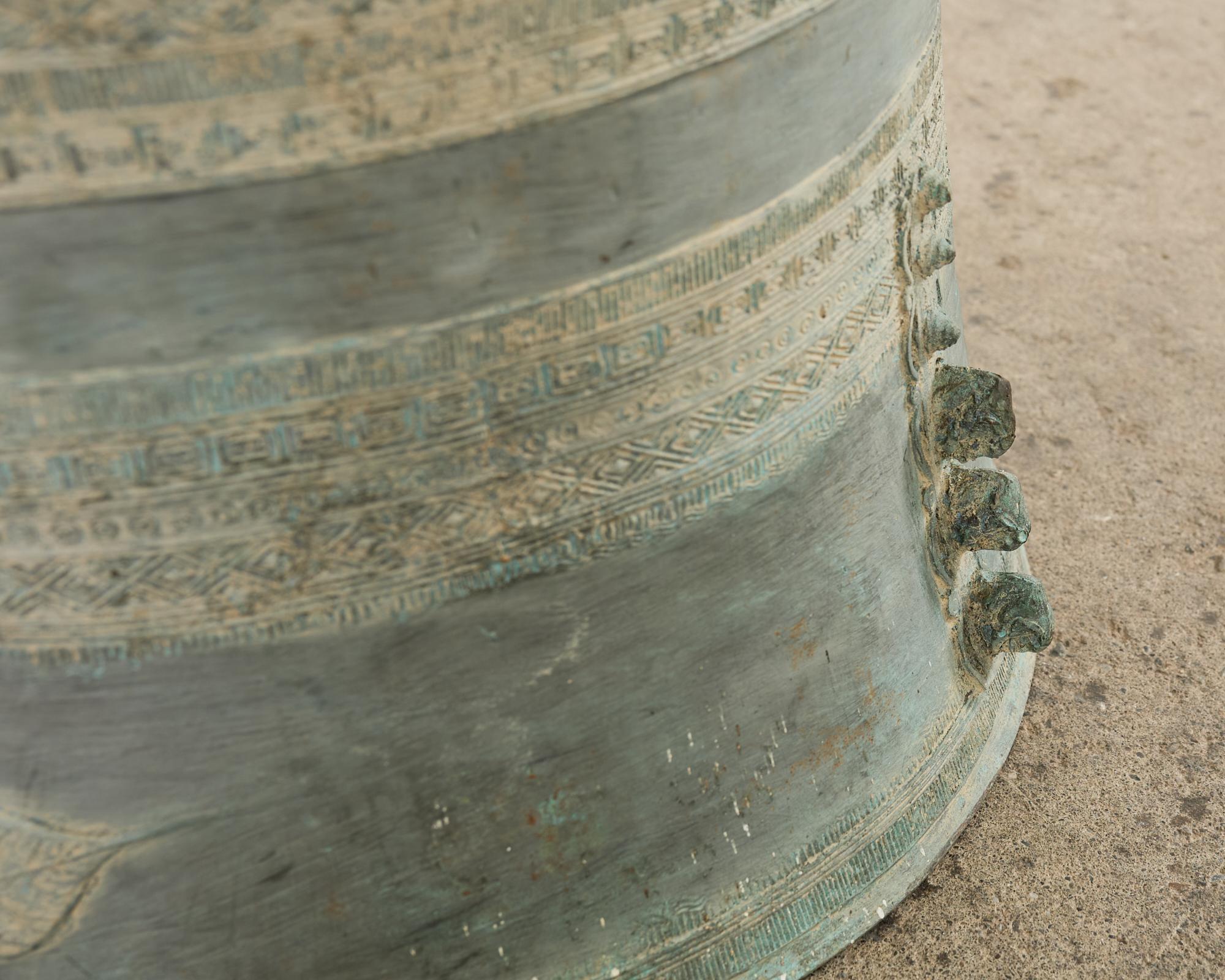 Southeast Asian Bronze Rain Drum Drinks Table with Verdigris In Good Condition In Rio Vista, CA