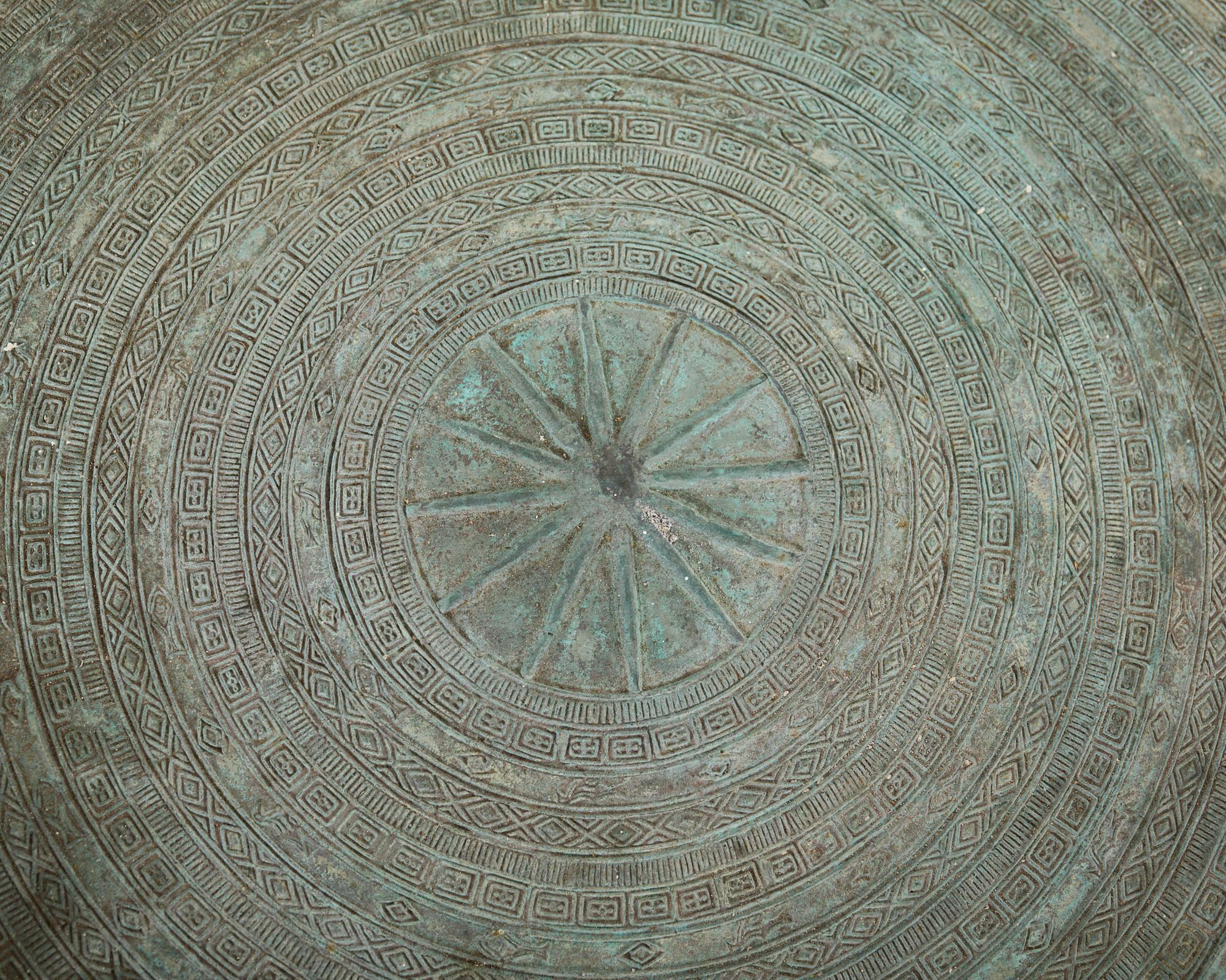 Southeast Asian Bronze Rain Drum Drinks Table with Verdigris 1