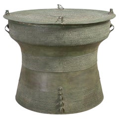 Southeast Asian Bronze Rain Drum Drinks Table with Verdigris