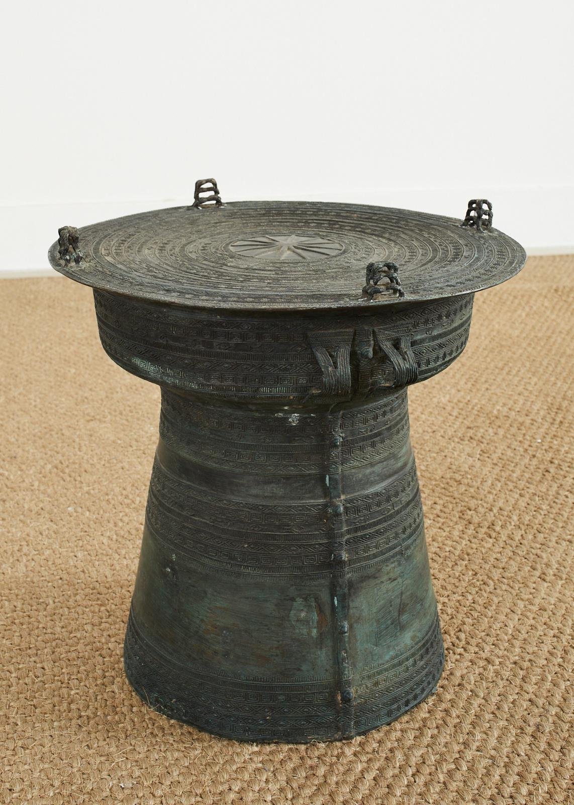 Southeast Asian Bronze Rain Drum or Drinks Table In Distressed Condition In Rio Vista, CA