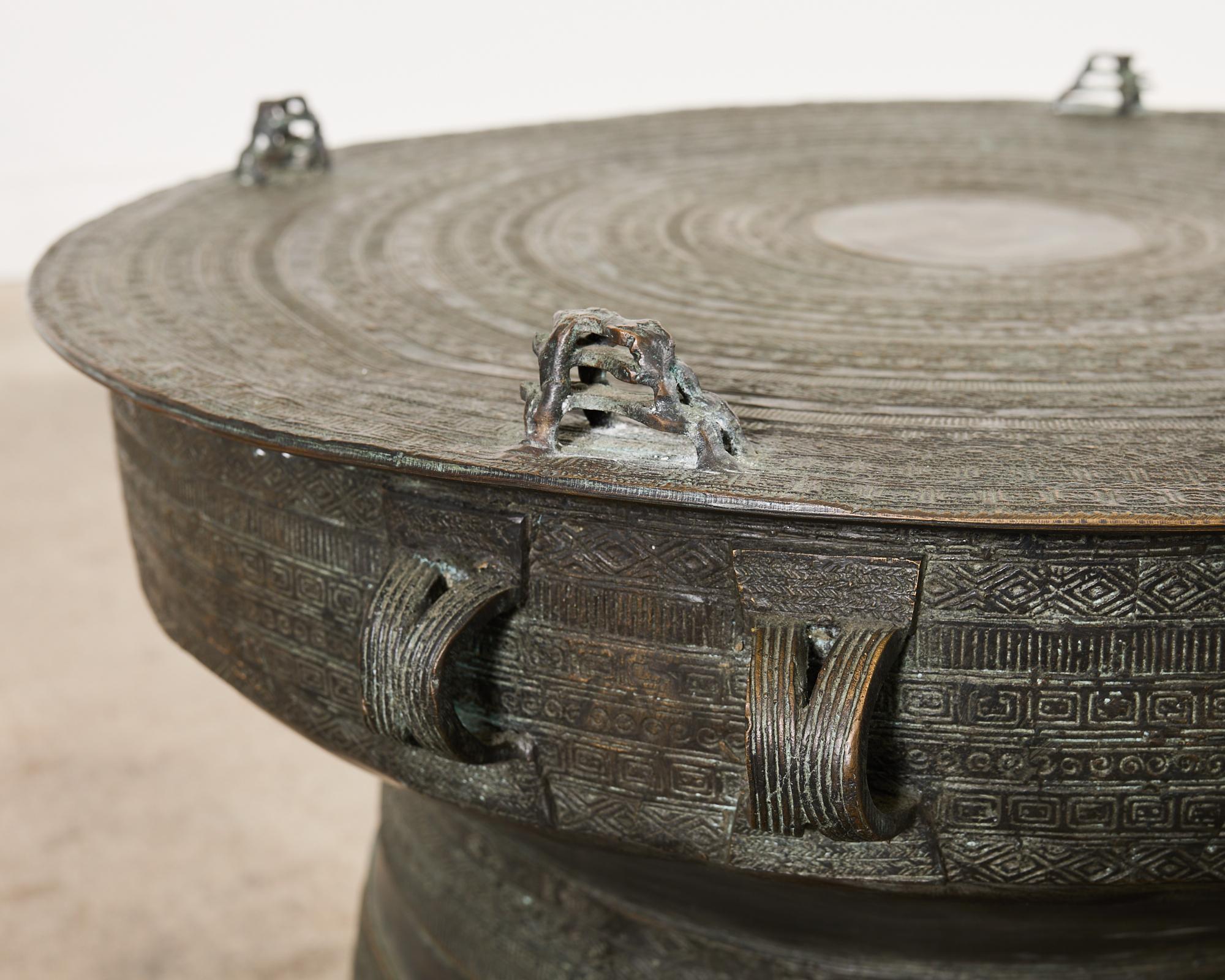 Southeast Asian Bronze Rain Drum or Drinks Table In Distressed Condition For Sale In Rio Vista, CA