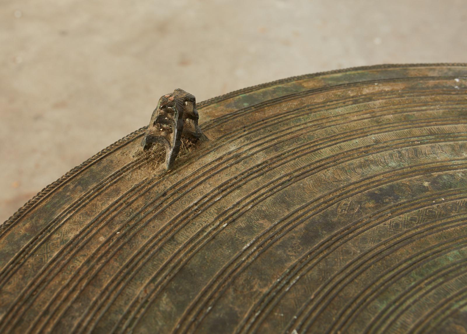 Southeast Asian Bronze Rain Drum or Frog Drum Table In Distressed Condition In Rio Vista, CA