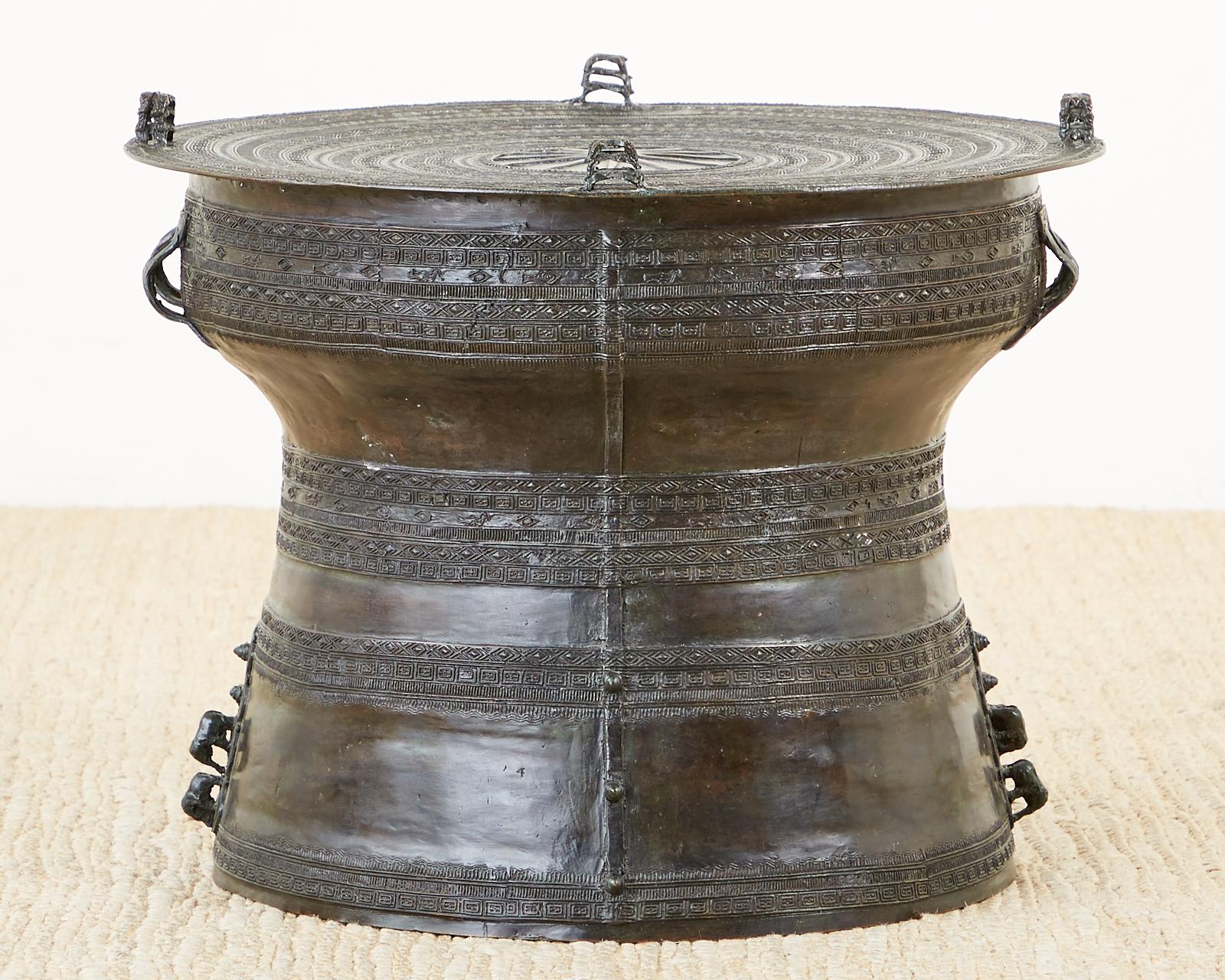 Tribal Southeast Asian Bronze Rain Drum Table or Frog Drum