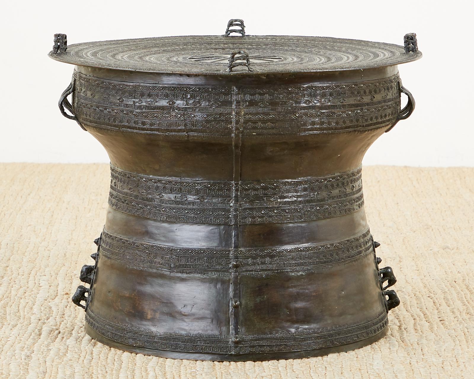 20th Century Southeast Asian Bronze Rain Drum Table or Frog Drum