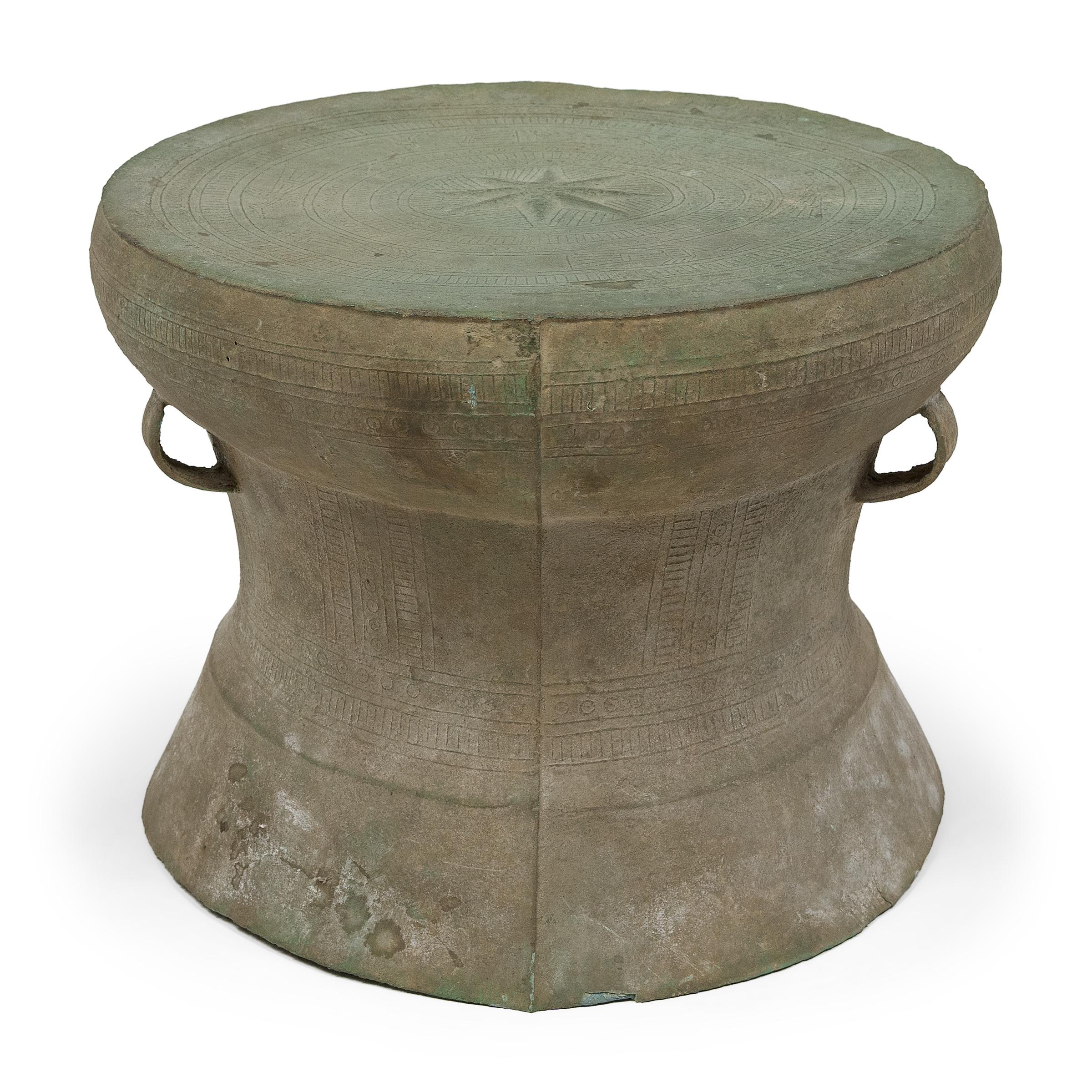 Primitive Southeast Asian Dong Son Bronze Ritual Drum, c. 200 BC