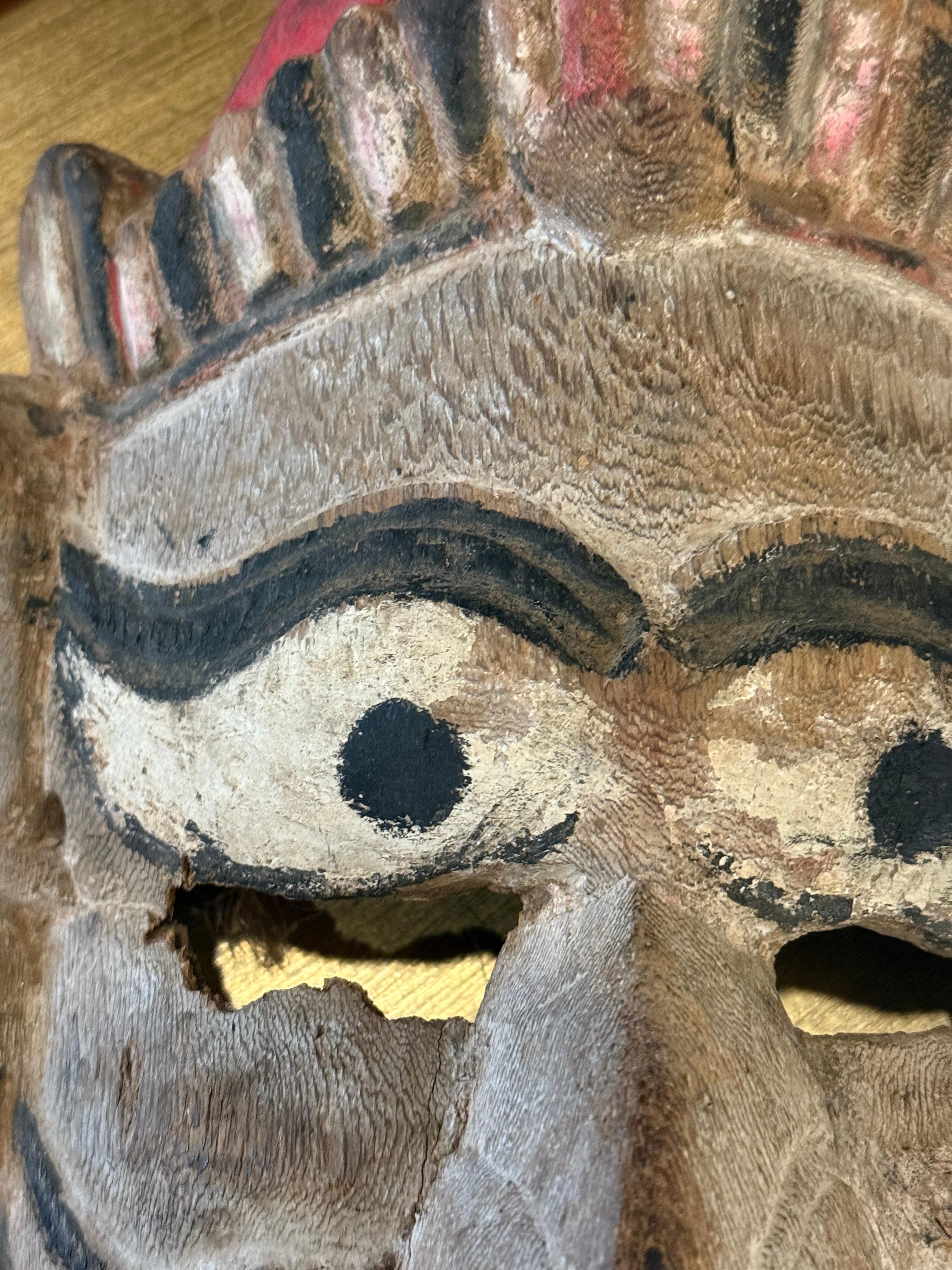 Tribal Southeast Asian Folk Art Wooden Mask For Sale