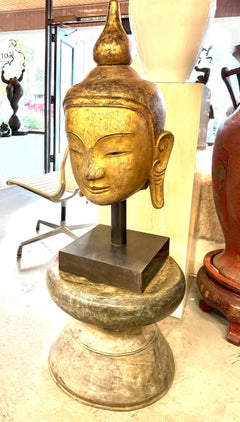 Southeast Asian Gilded Buddha Sculpture on Bronze Rain Drum Base