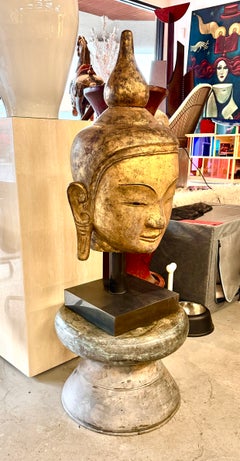 Southeast Asian Gilded Buddha Sculpture on Bronze Rain Drum Base