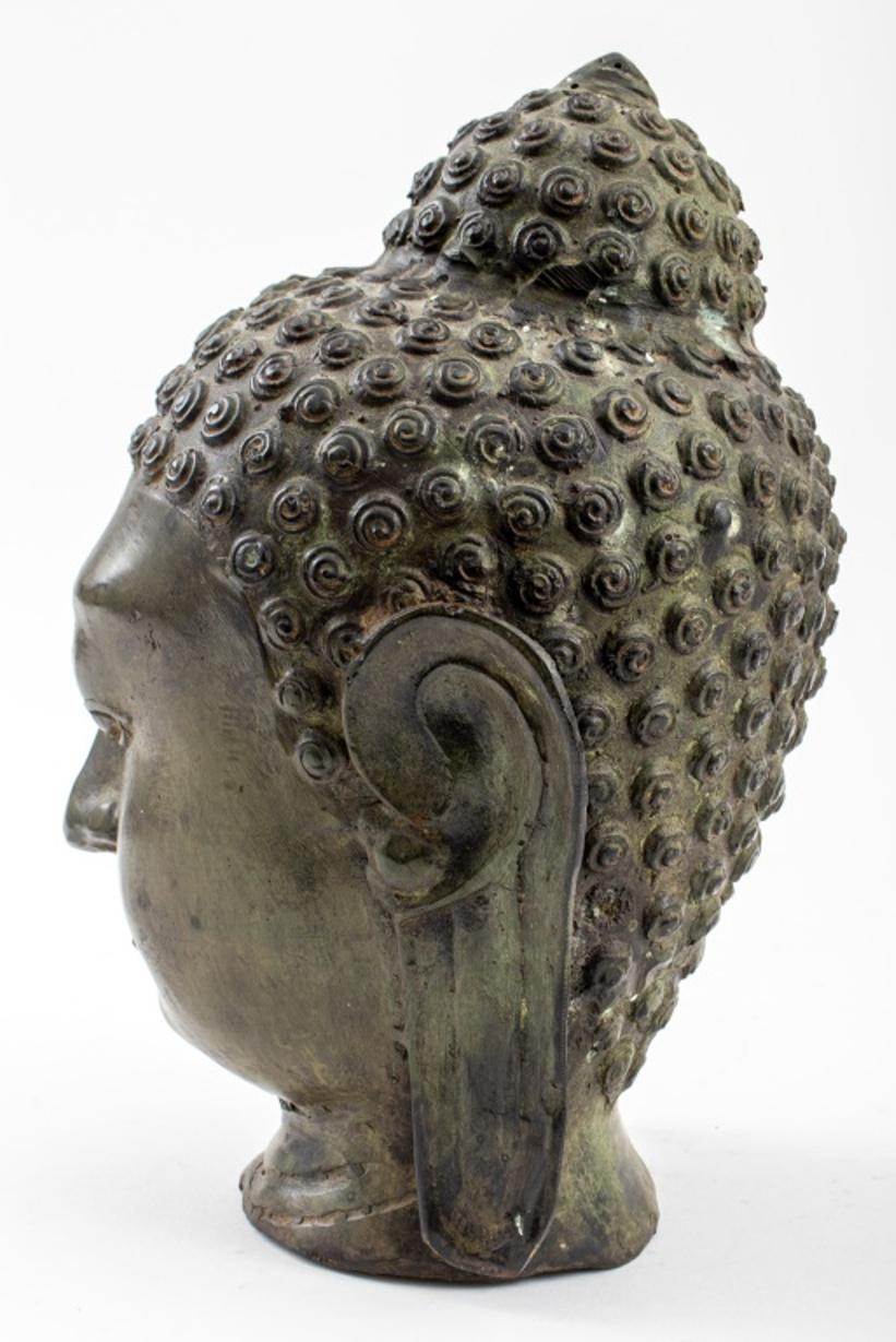 International Style Southeast Asian Patinated Bronze Buddha Head For Sale