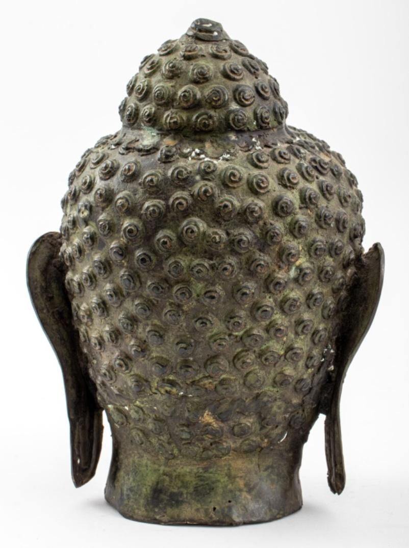 Southeast Asian Patinated Bronze Buddha Head For Sale 1