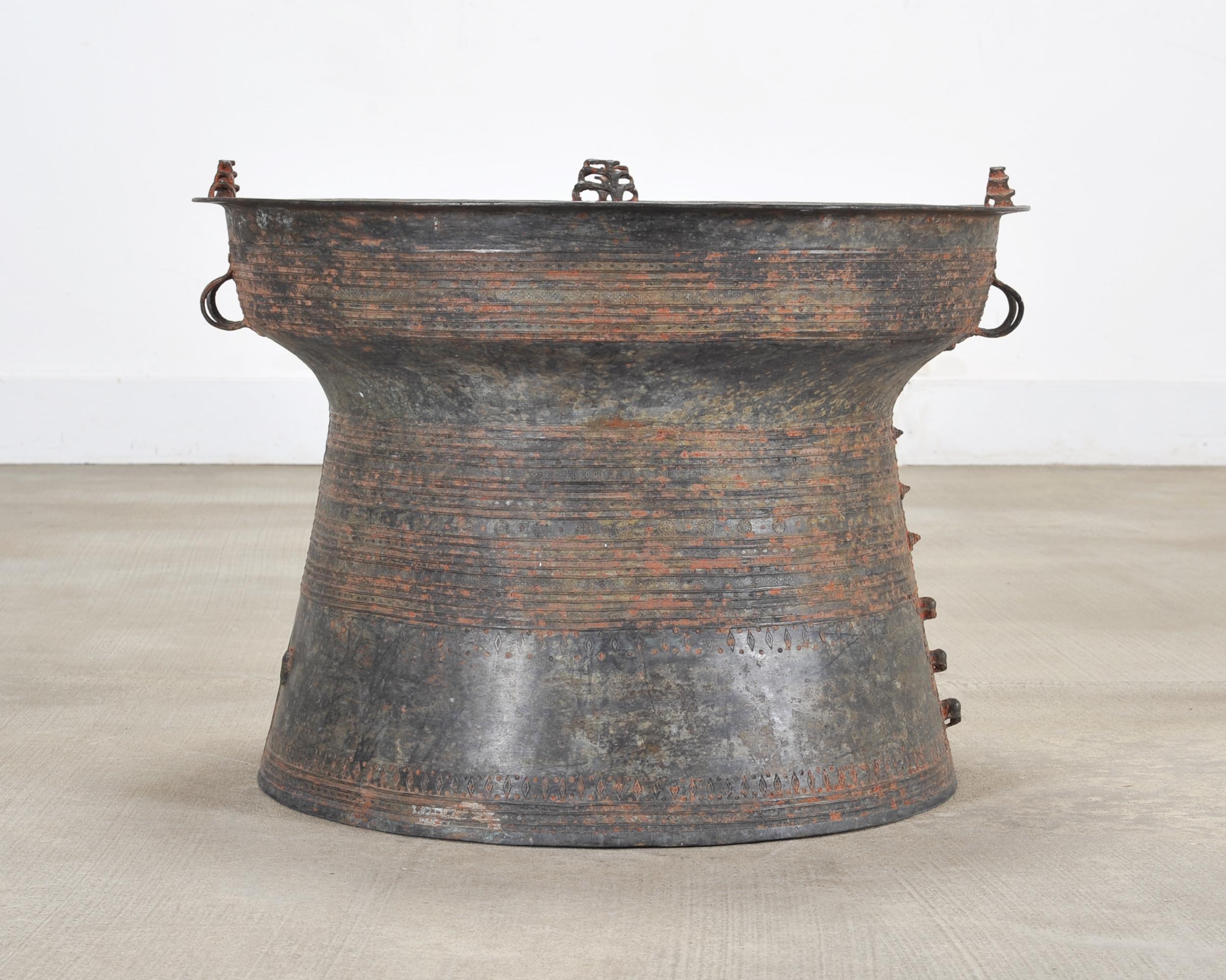 Southeast Asian Patinated Bronze Rain Drum Drink Table 2 Ft For Sale at ...