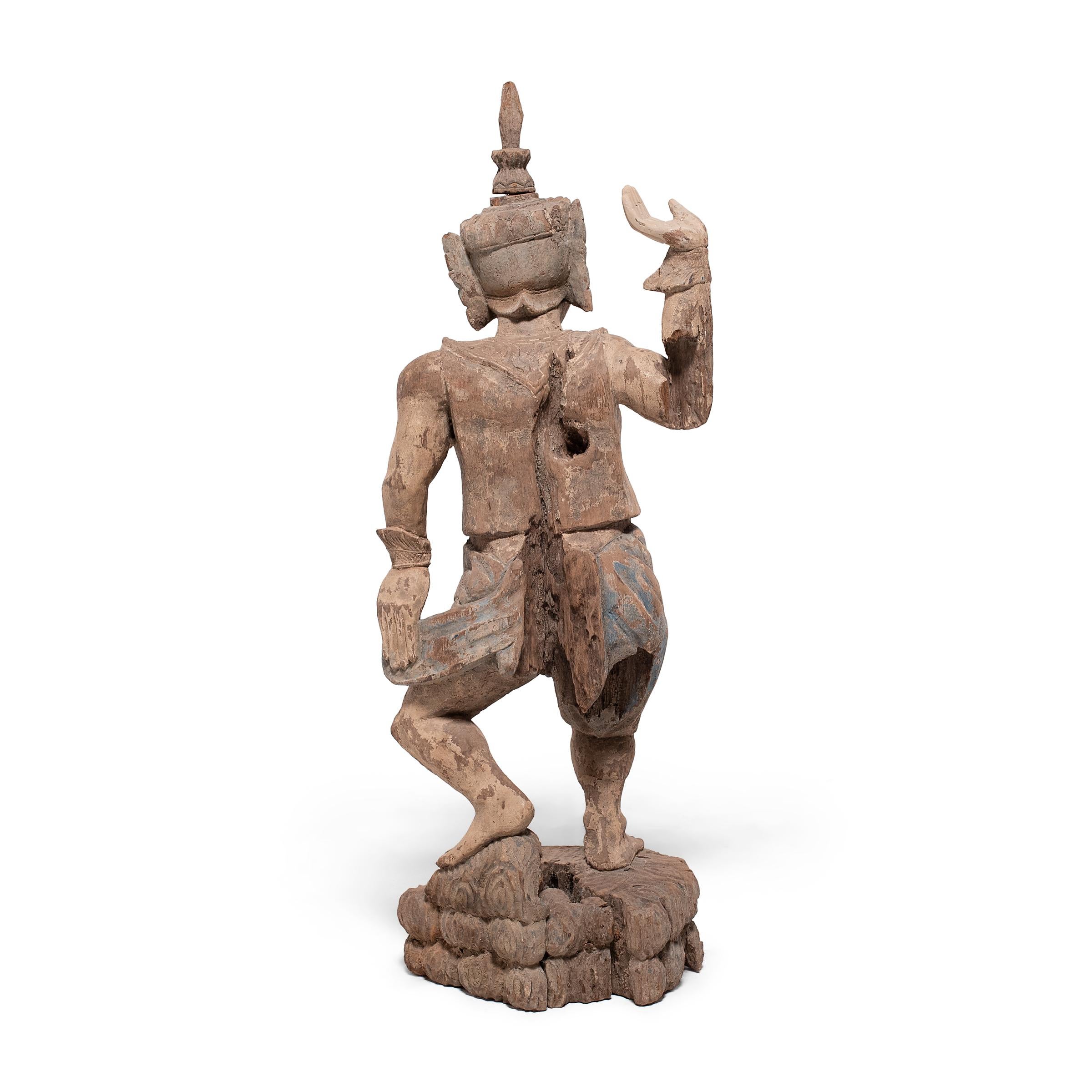 Hand-Carved Southeast Asian Polychrome Figure, c. 1850 For Sale