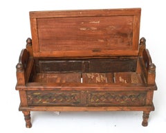 Southeast Asian Polychrome Low Bench in Carved Wood