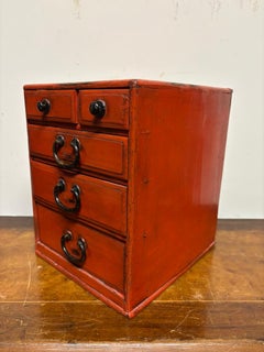 Southeast Asian Red Painted Apothecary Chest, Small Scale, Circa 1900