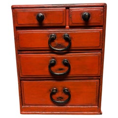 Southeast Asian Red Painted Apothecary Chest, Small Scale, Circa 1900