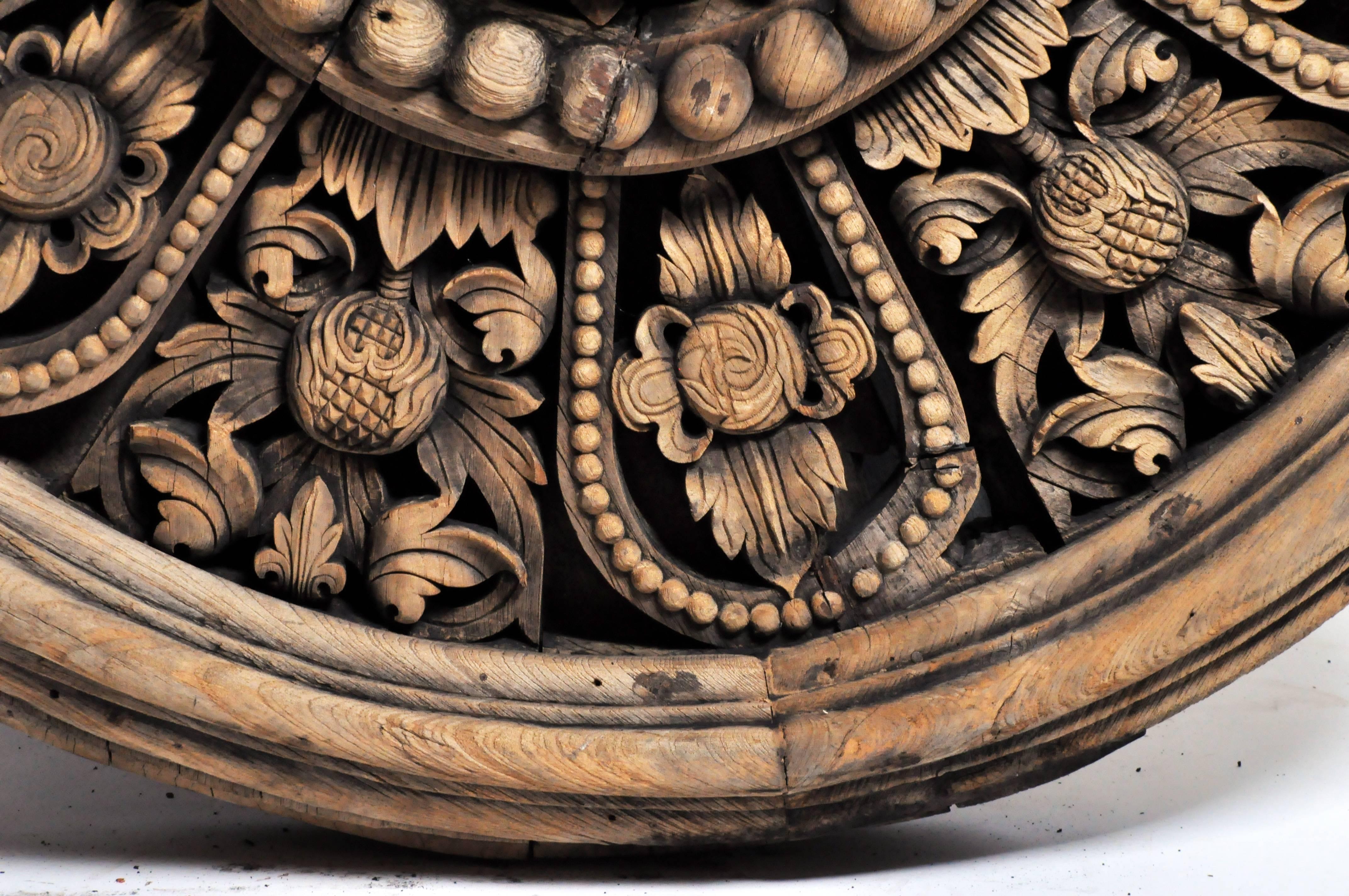 Southeast Asian Round Carved Flower Panel 4