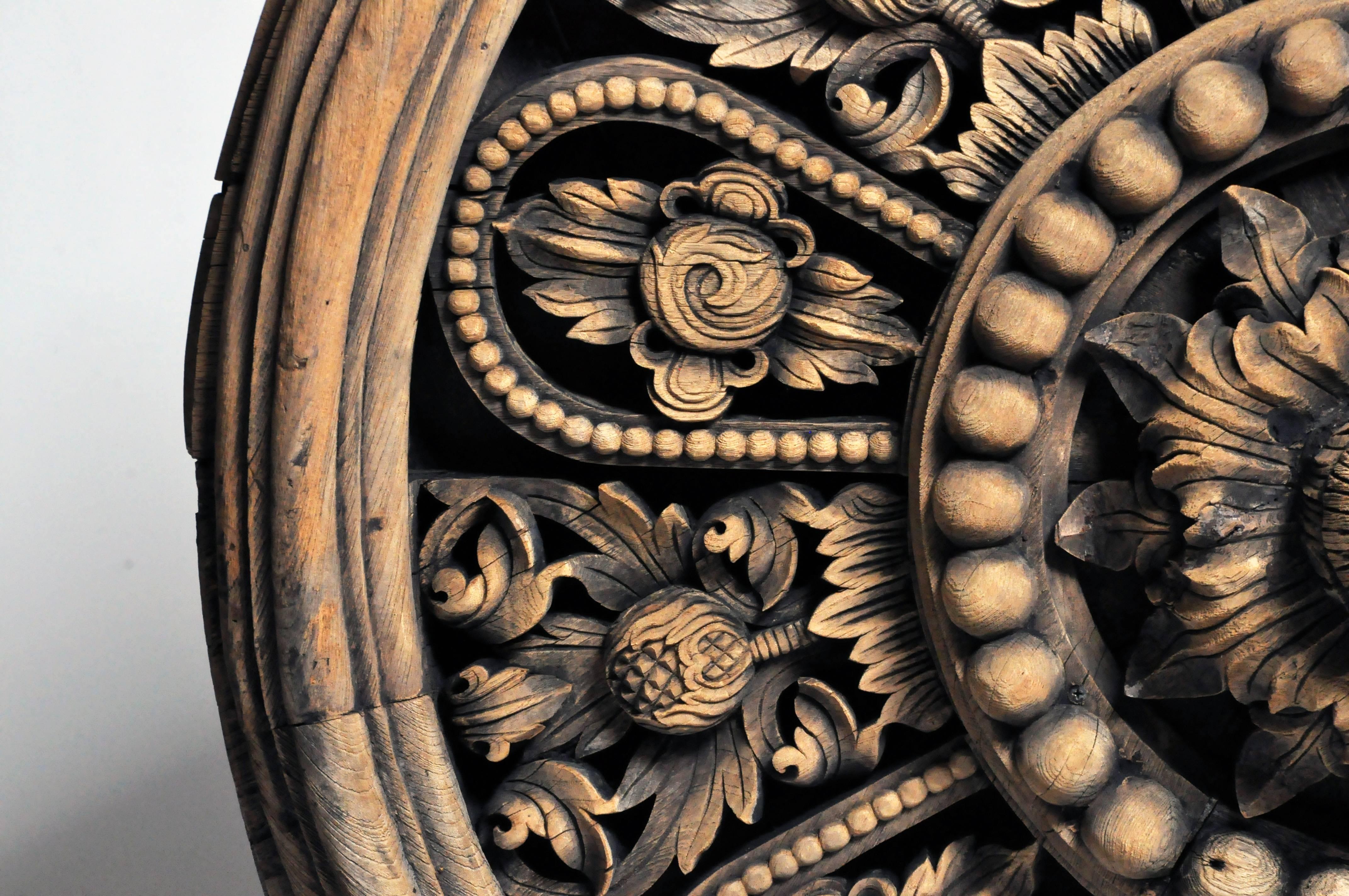 Southeast Asian Round Carved Flower Panel 5