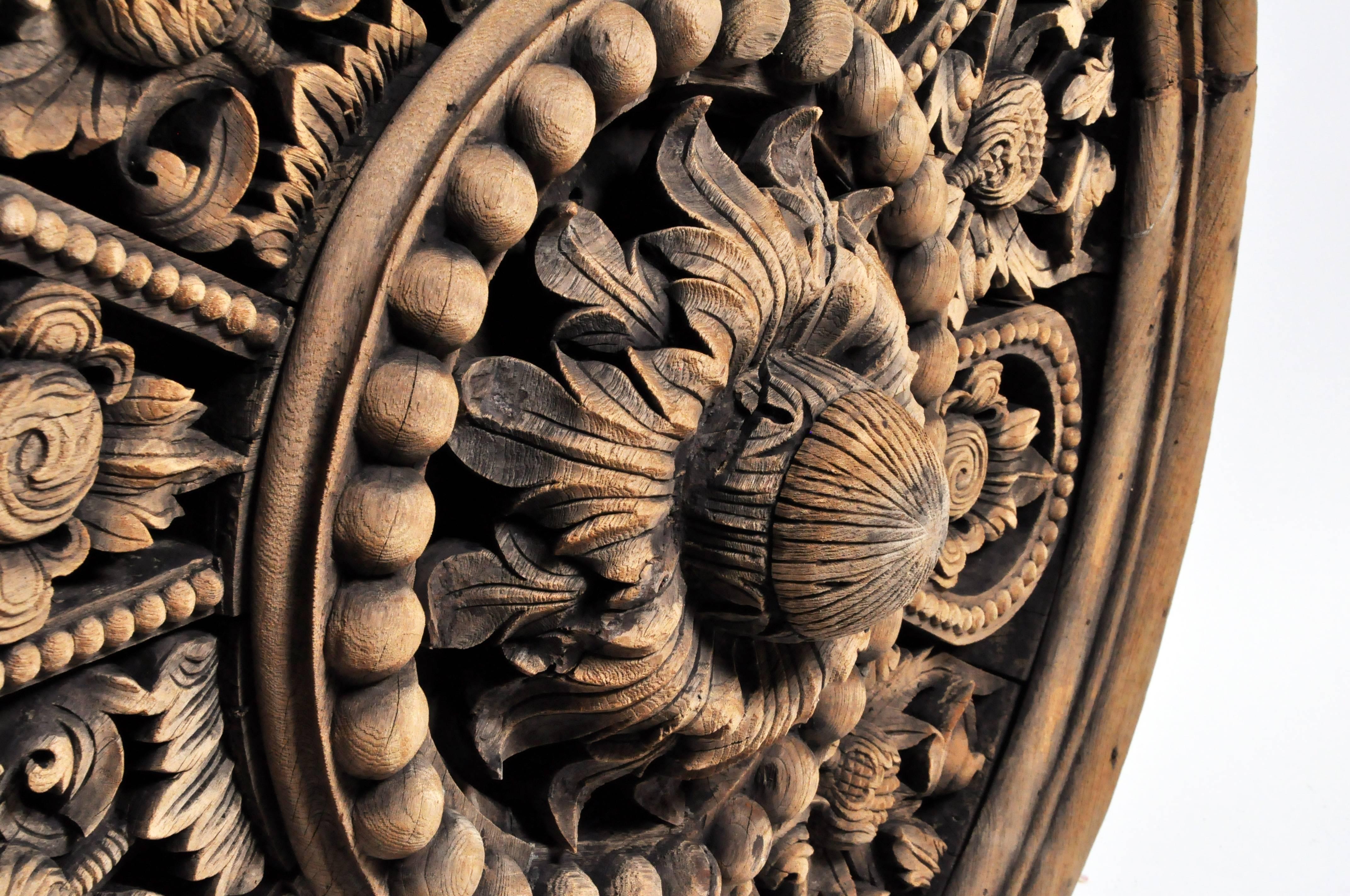 Southeast Asian Round Carved Flower Panel 12