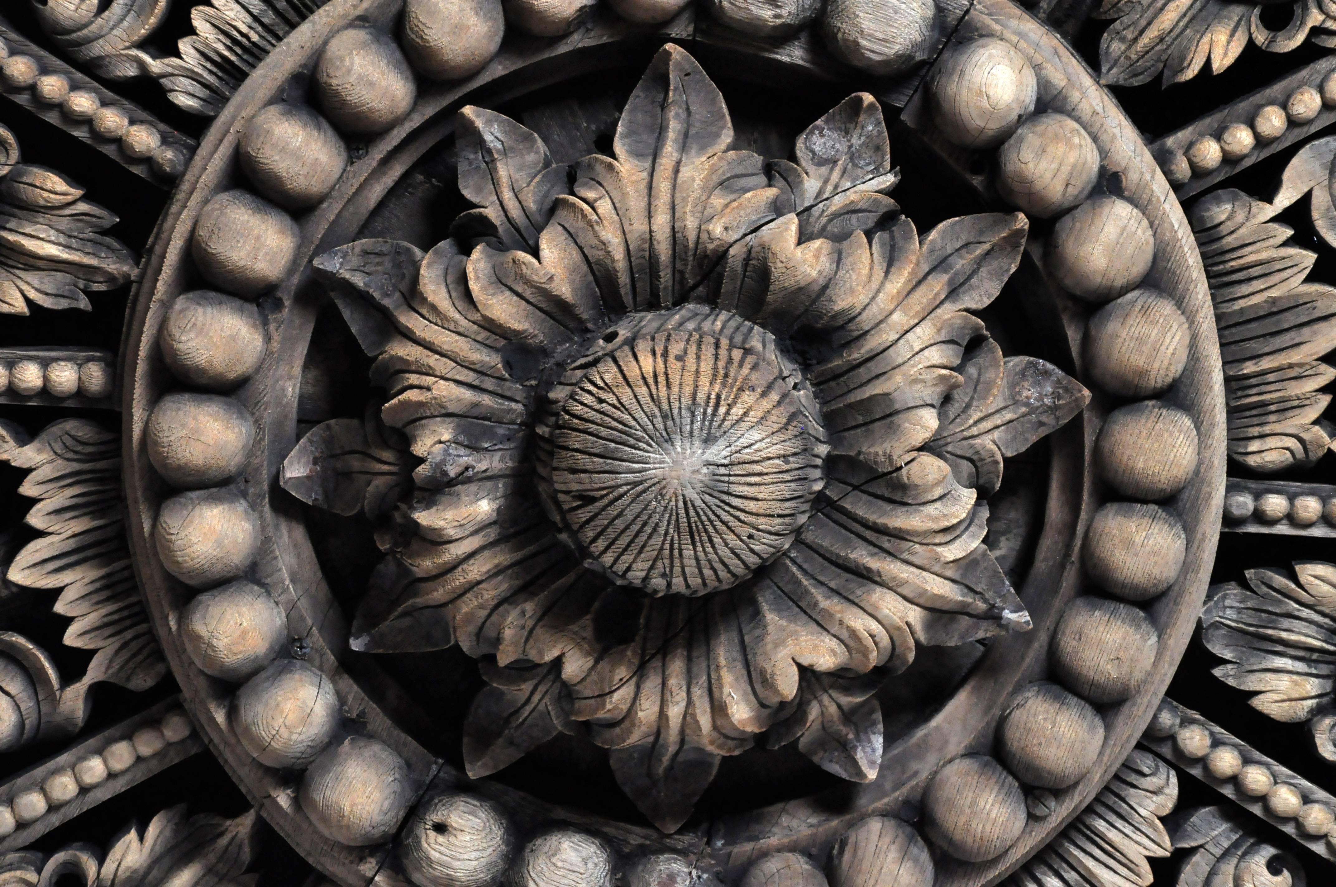 Southeast Asian Round Carved Flower Panel 1