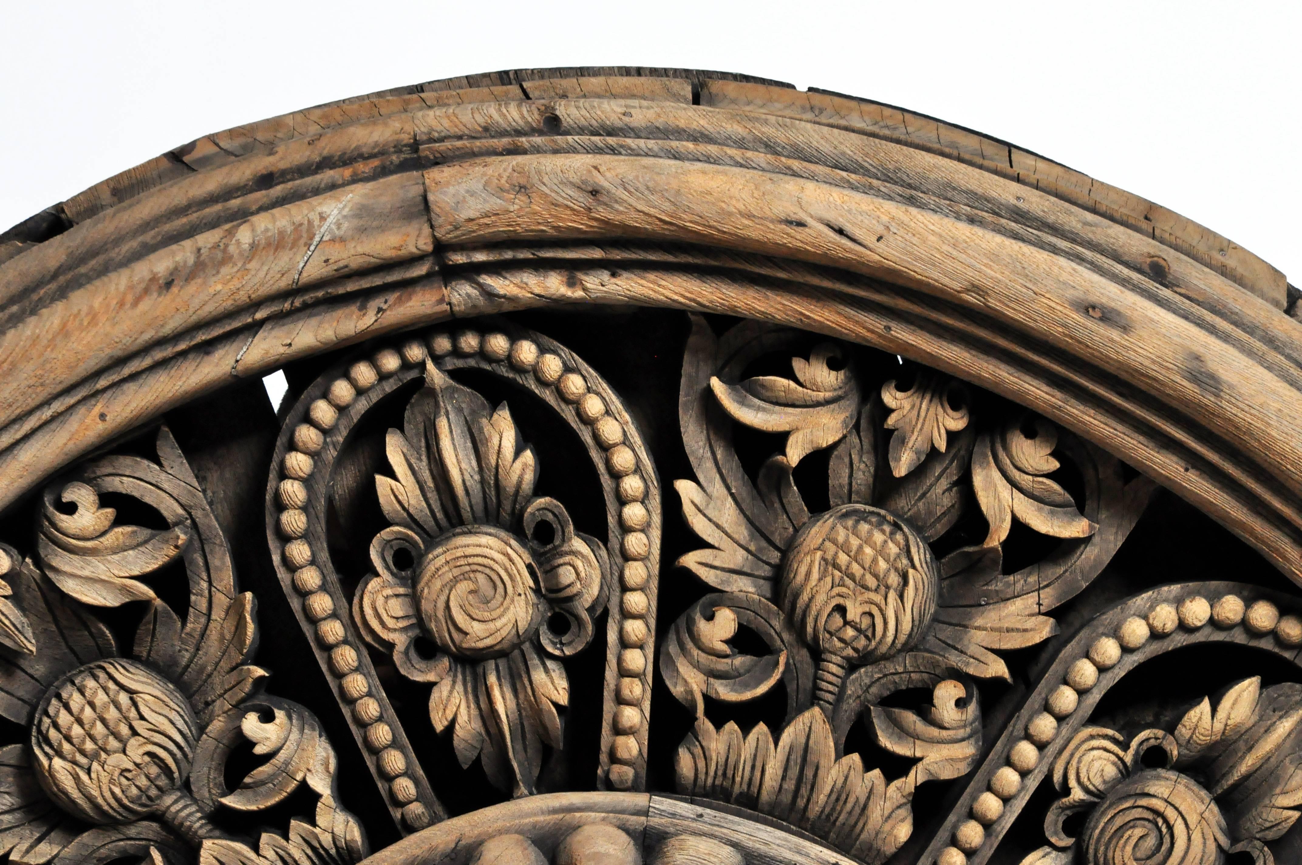 Southeast Asian Round Carved Flower Panel 2