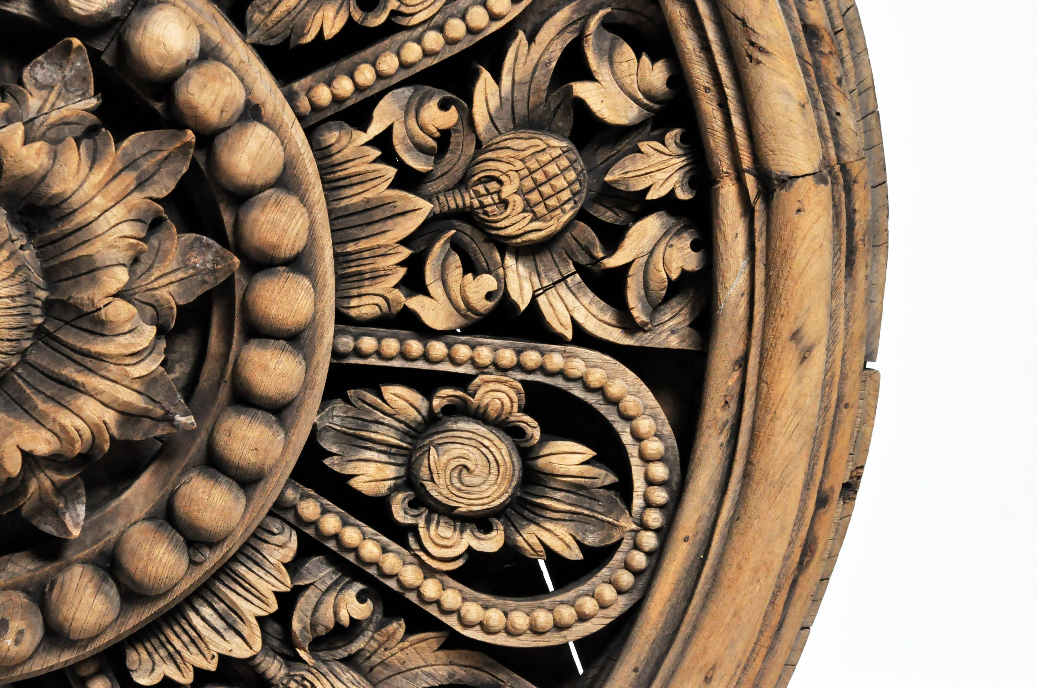 Southeast Asian Round Carved Flower Panel 3