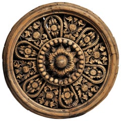 Southeast Asian Round Carved Flower Panel
