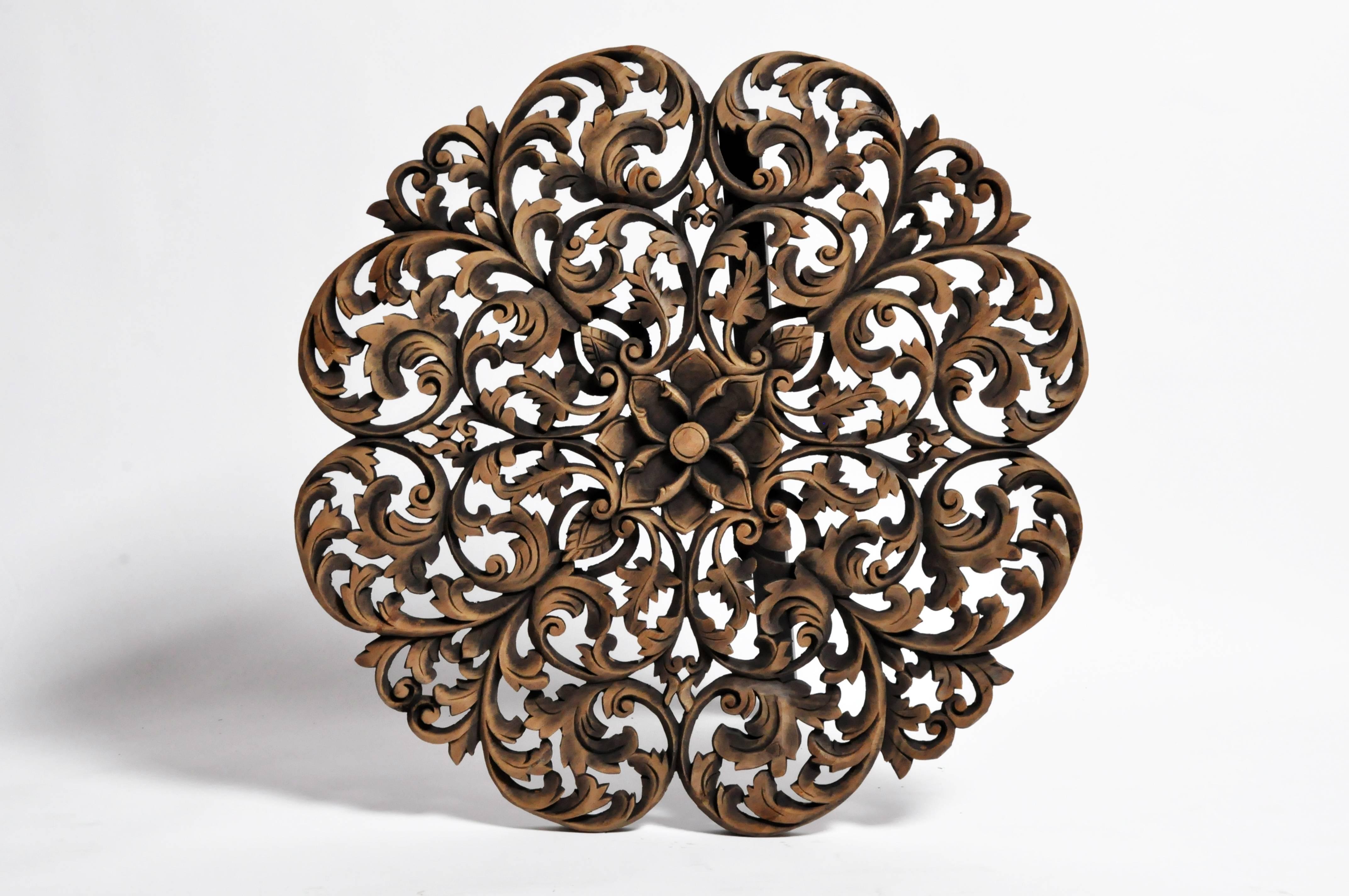 Southeast Asian Round Flower Wood Carving 6
