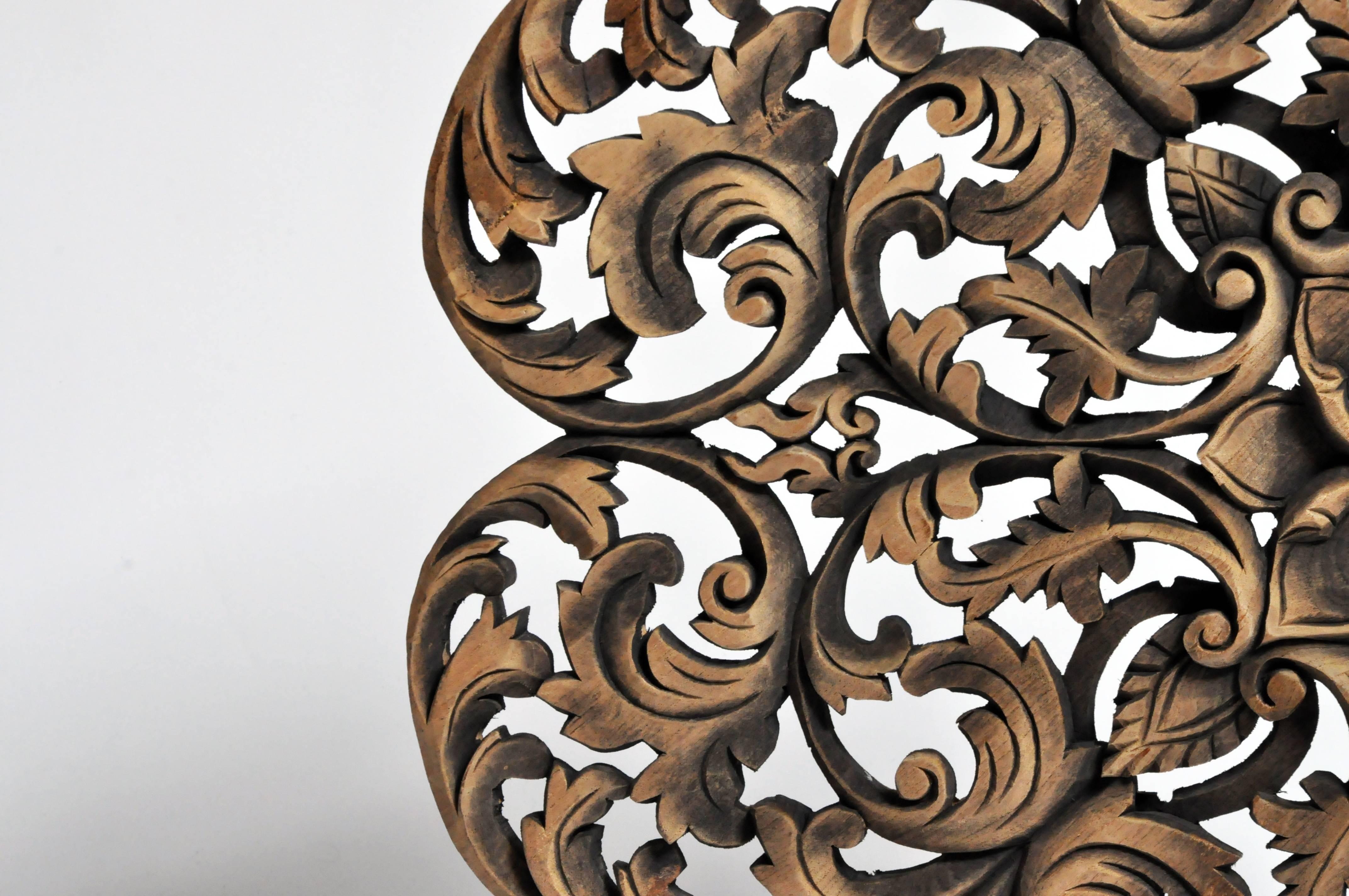 Contemporary Southeast Asian Round Flower Wood Carving
