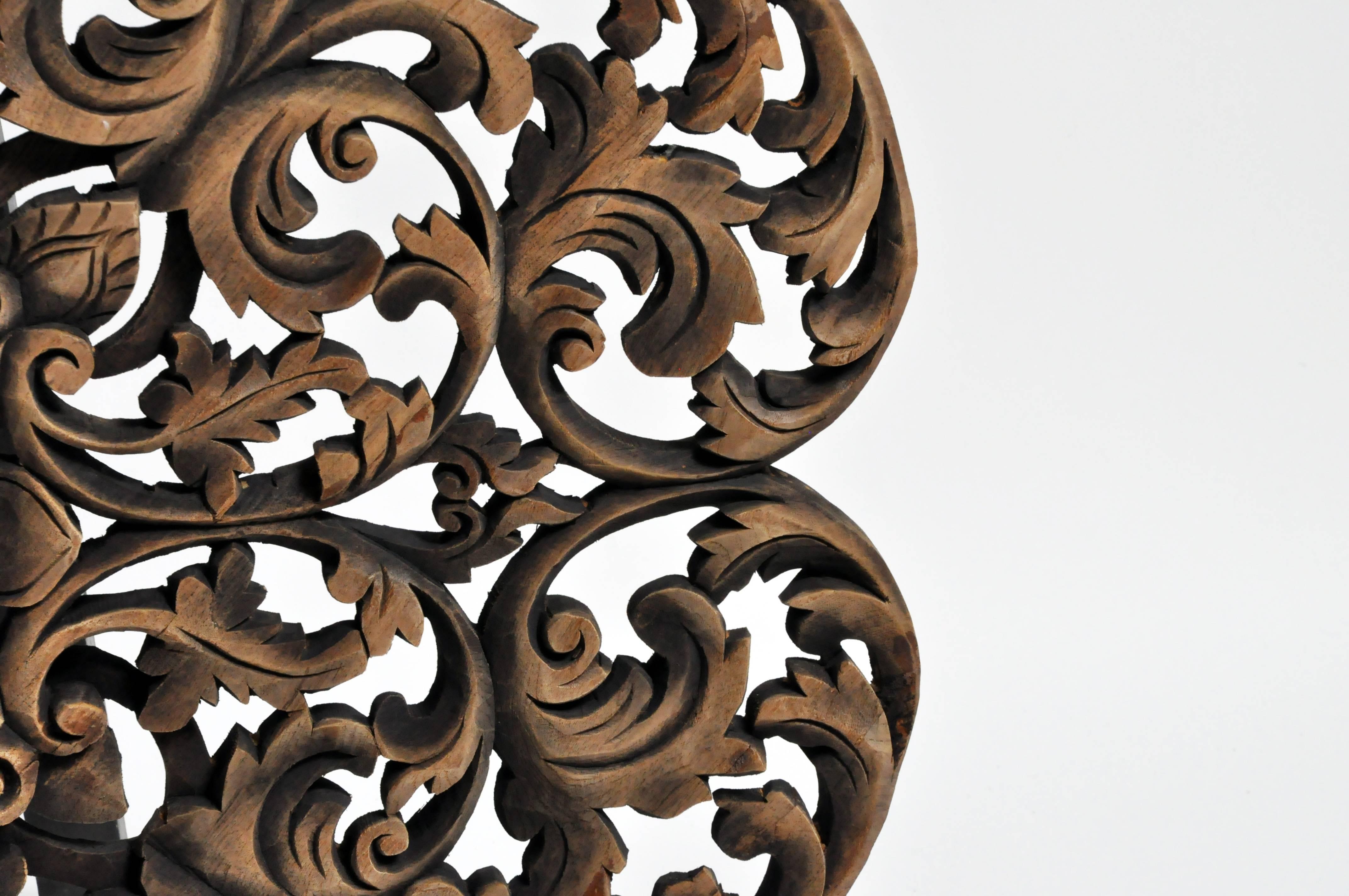 Southeast Asian Round Flower Wood Carving 1