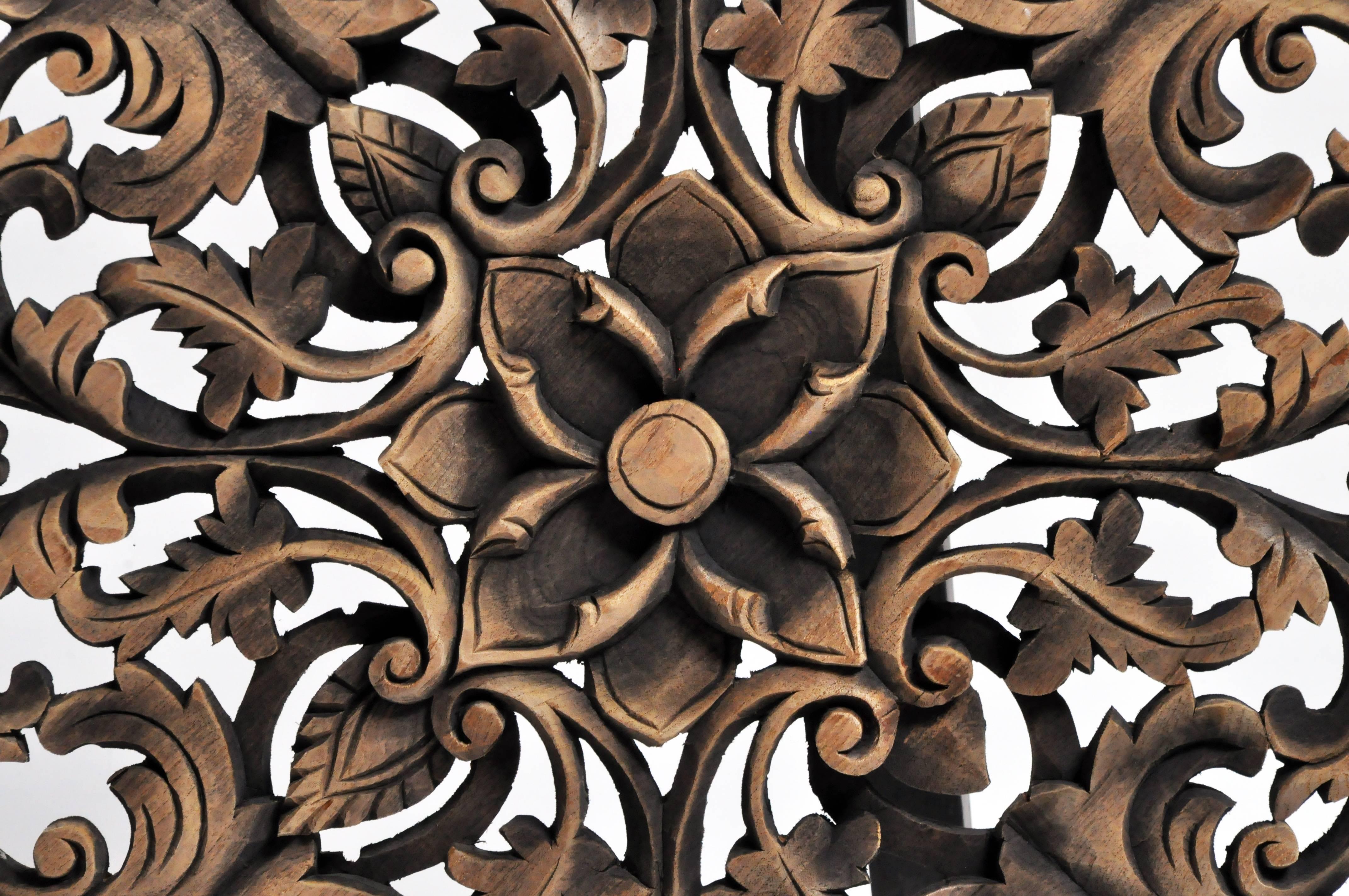 Southeast Asian Round Flower Wood Carving 3