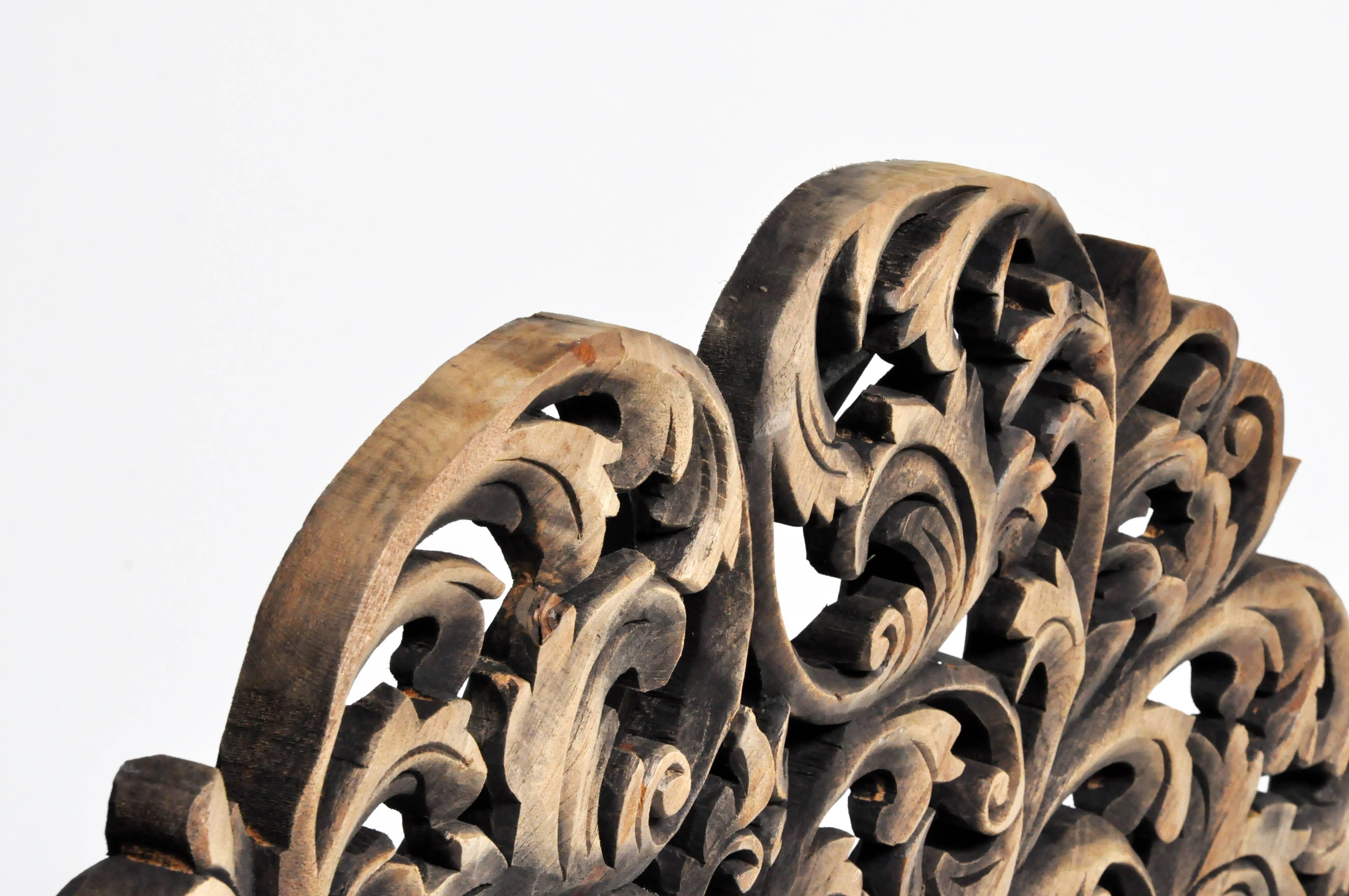 Southeast Asian Round Flower Wood Carving 4